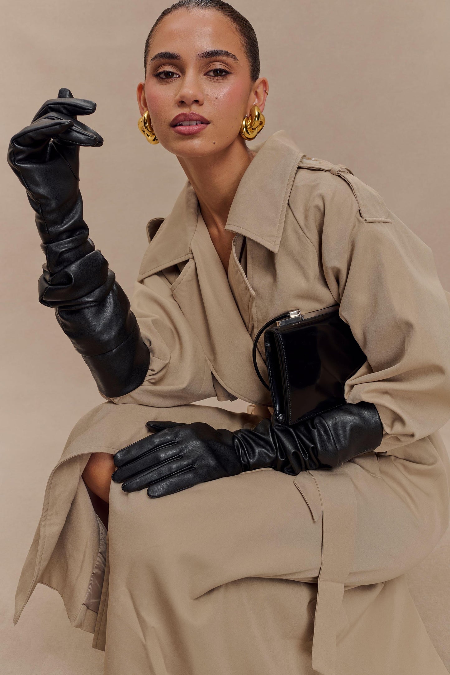 Gants en simili cuir jusqu'au coude Jasper - Noir