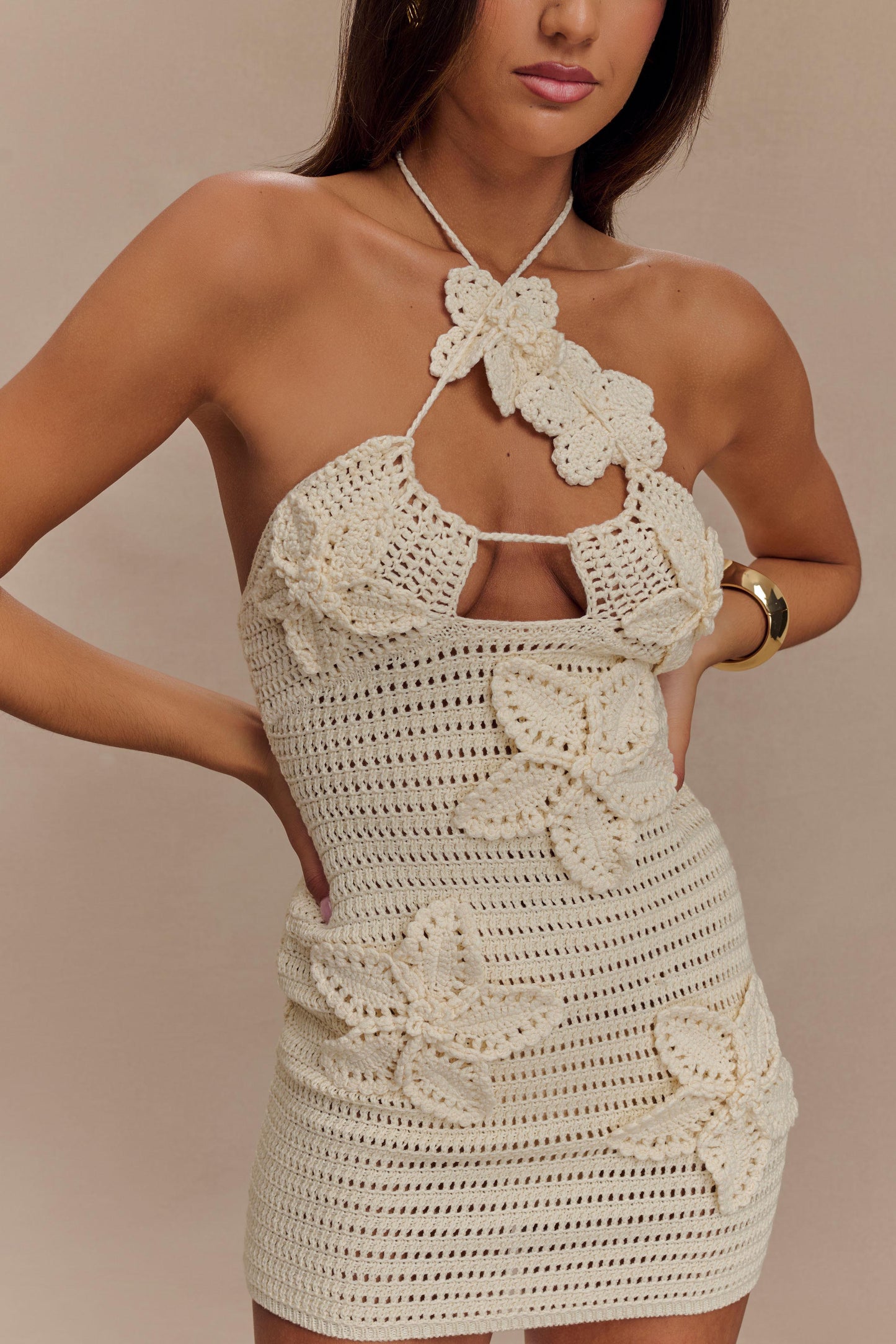 Mini-robe en crochet à motifs floraux Kyla - Crème glacée