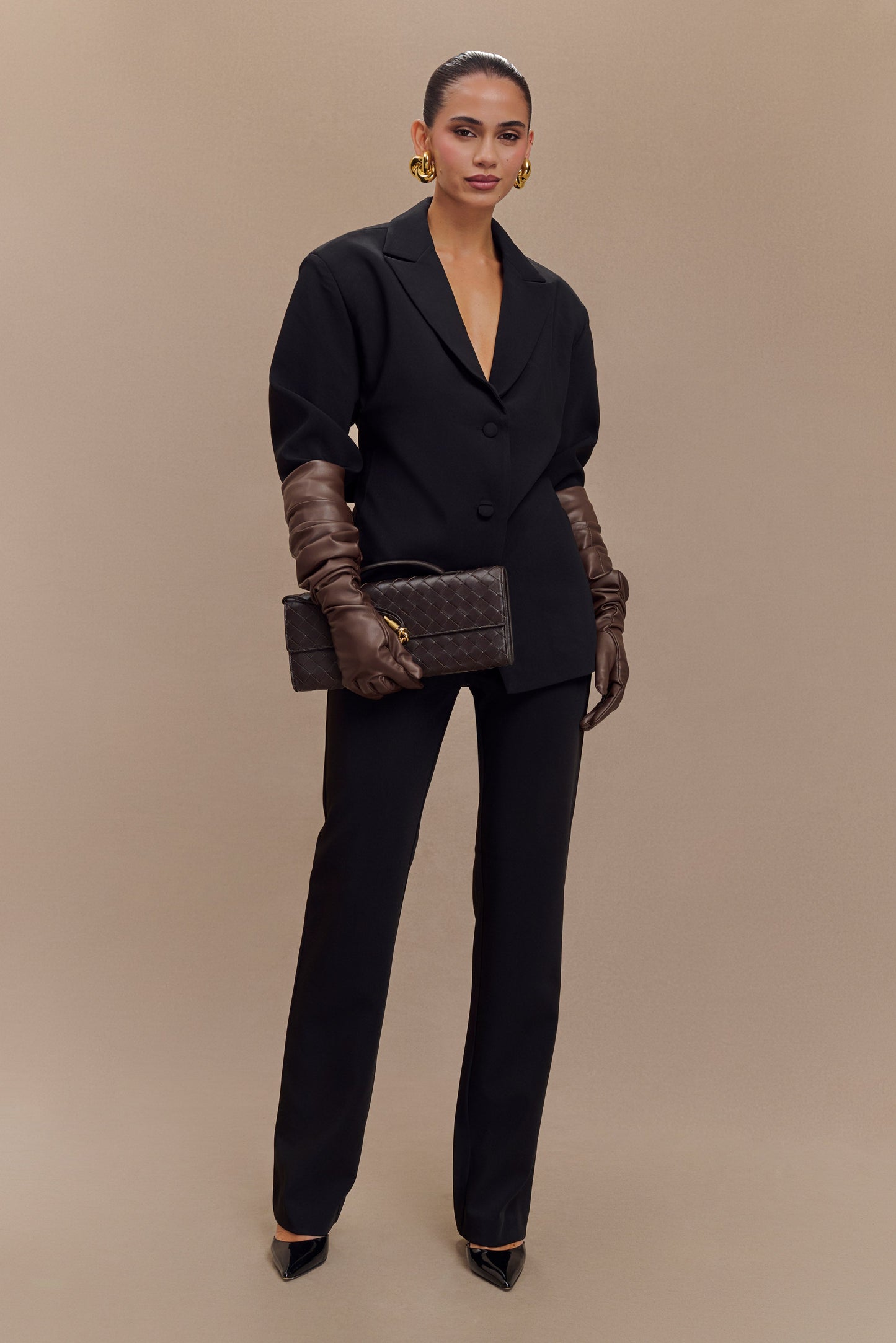 Gants en simili cuir Jasper, longueur coude - Chocolat noir