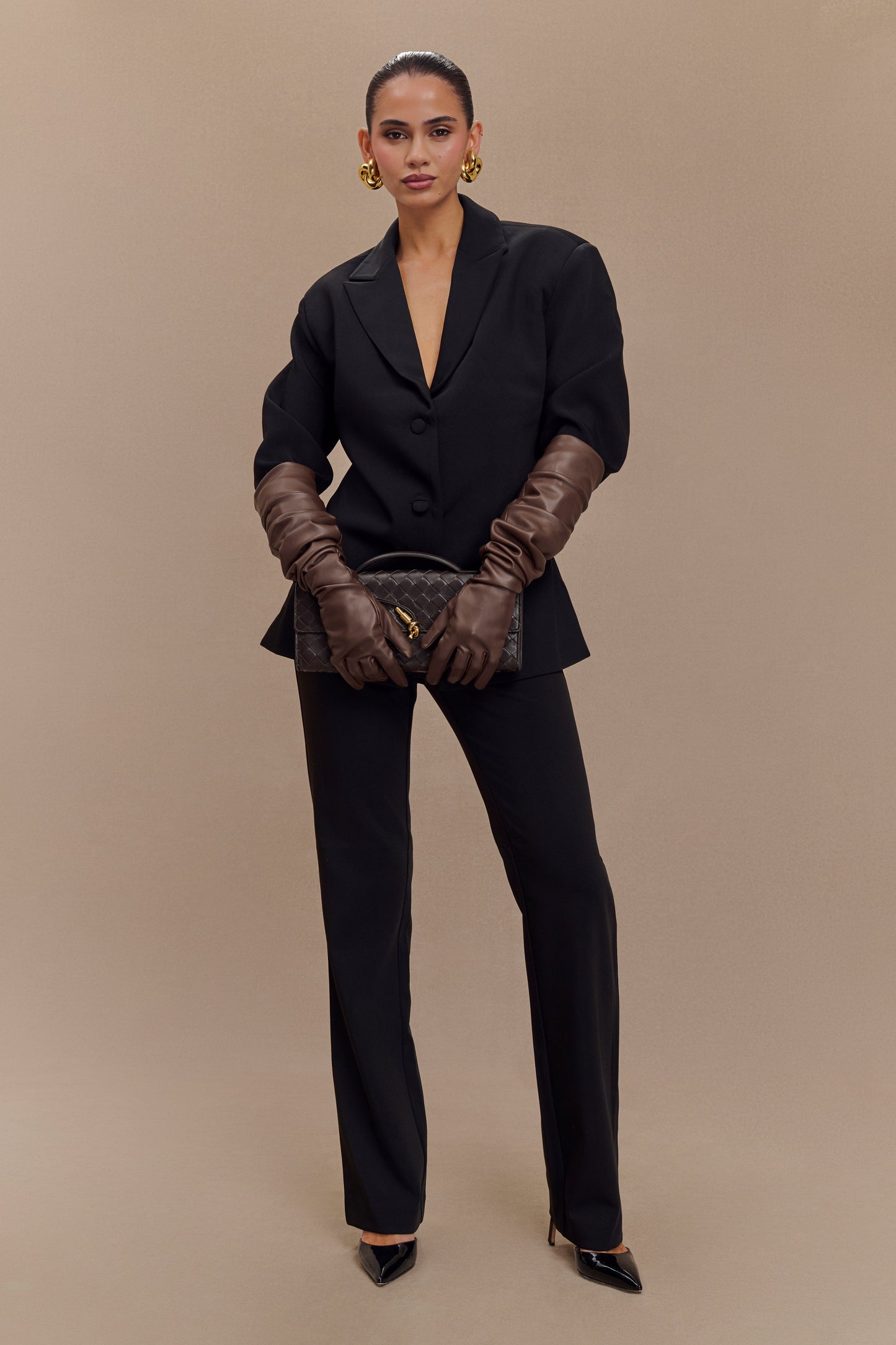 Gants en simili cuir Jasper, longueur coude - Chocolat noir