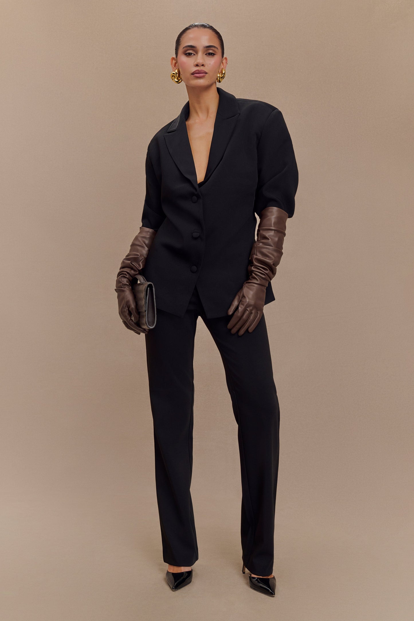 Gants en simili cuir Jasper, longueur coude - Chocolat noir