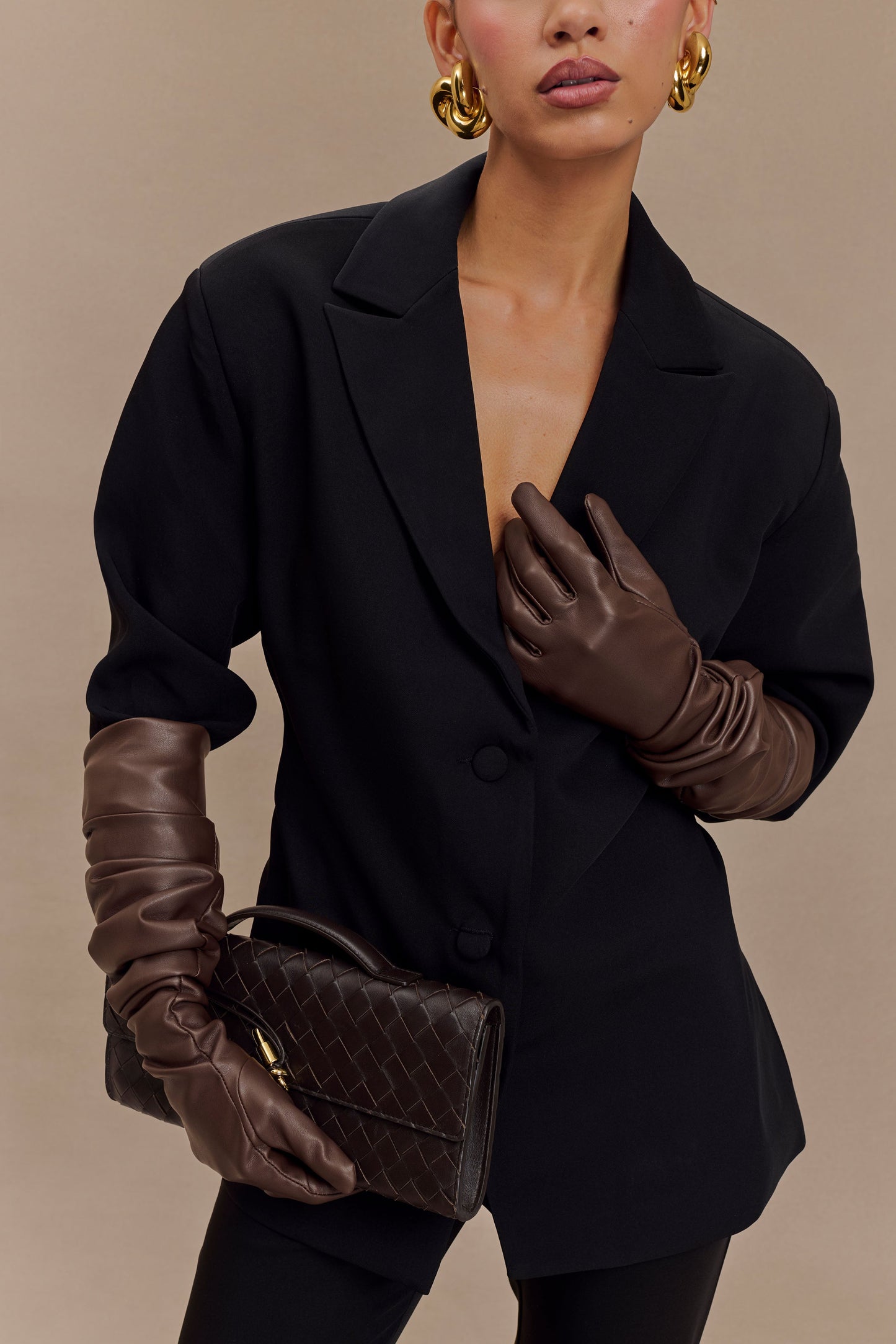 Gants en simili cuir Jasper, longueur coude - Chocolat noir