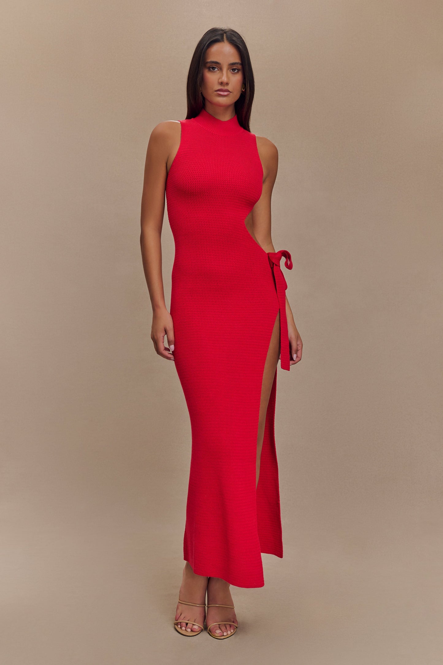 Robe Maxi Tricot Perforée Stephanie - Rouge