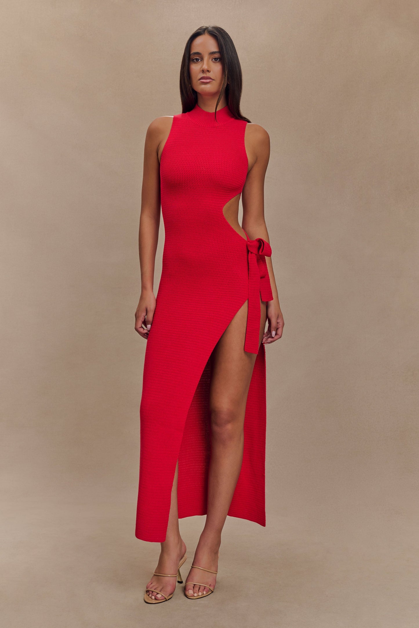 Robe Maxi Tricot Perforée Stephanie - Rouge