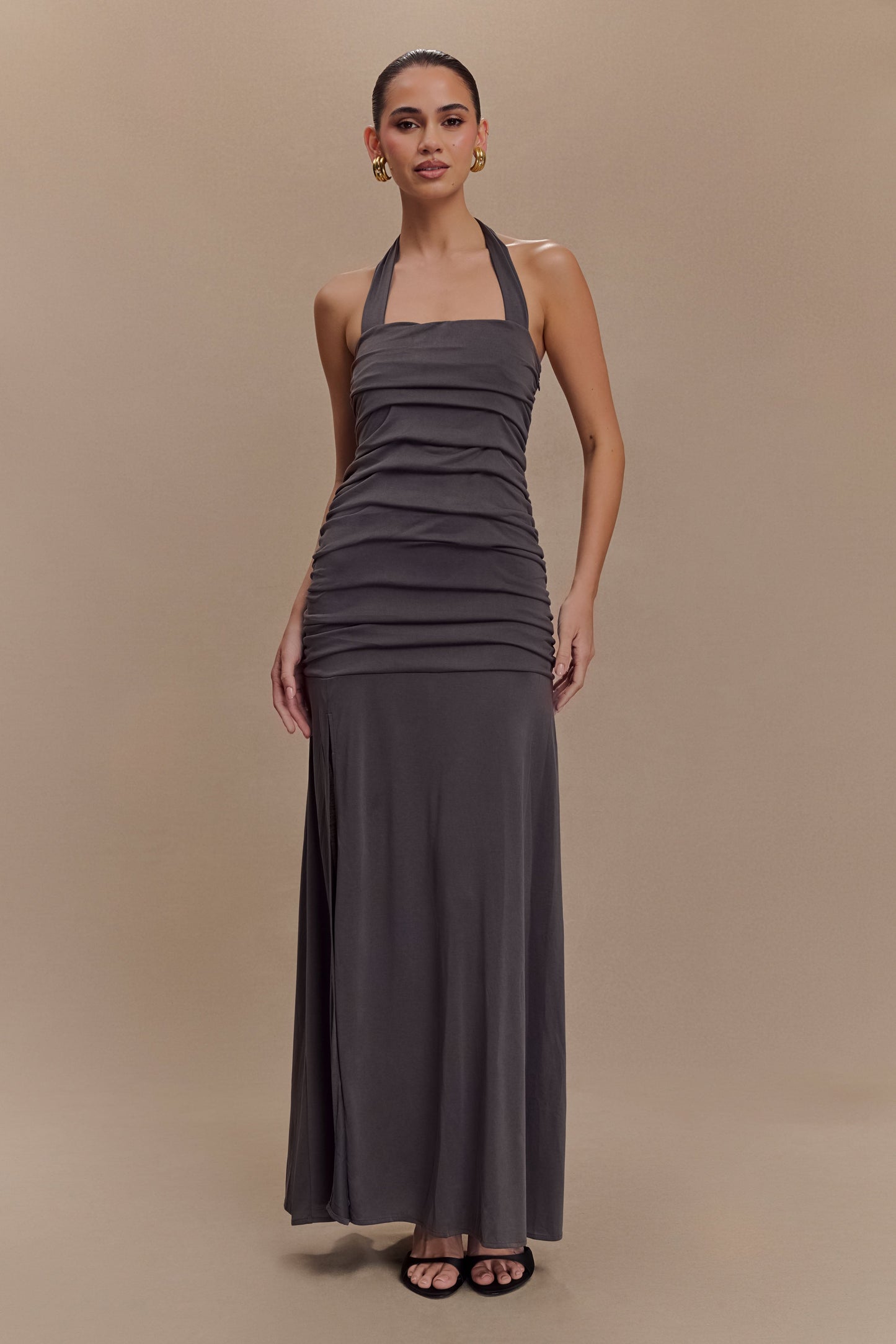 Robe Maxi Halter en Jersey Pêche de Bentley - Anthracite