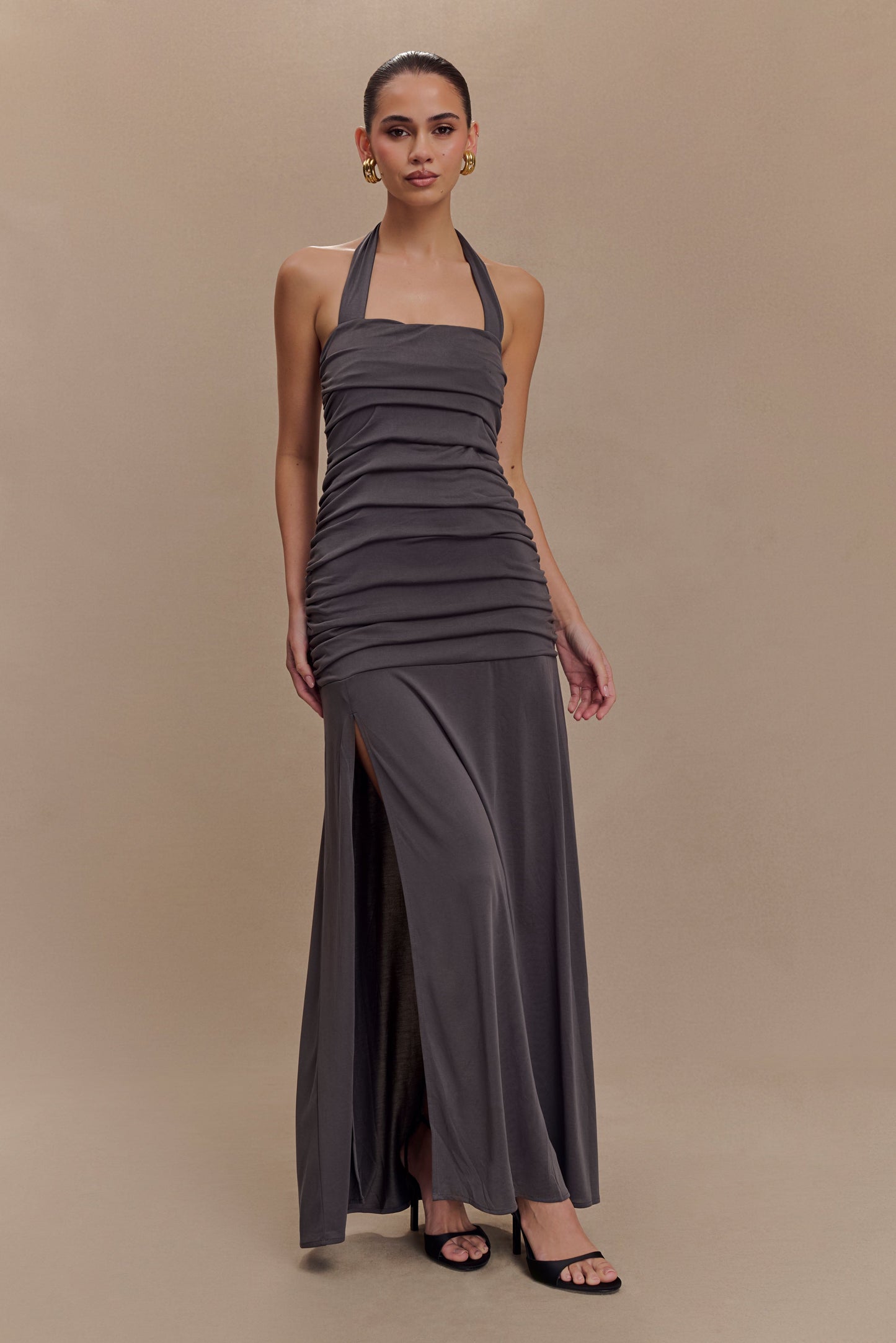 Robe Maxi Halter en Jersey Pêche de Bentley - Anthracite