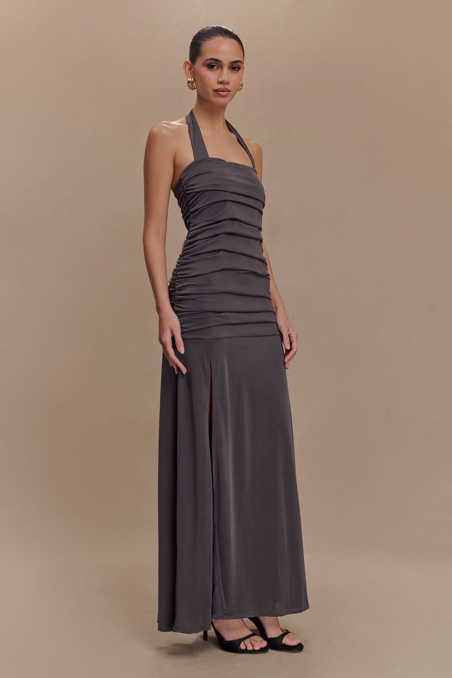 Robe Maxi Halter en Jersey Pêche de Bentley - Anthracite