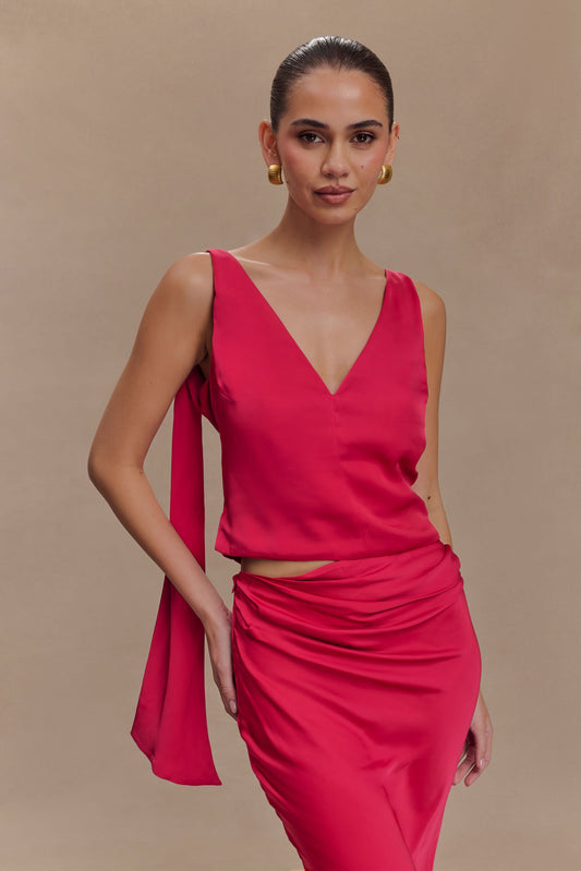 Top sans manches Nicola en satin avec détail nœud - Cerise rose