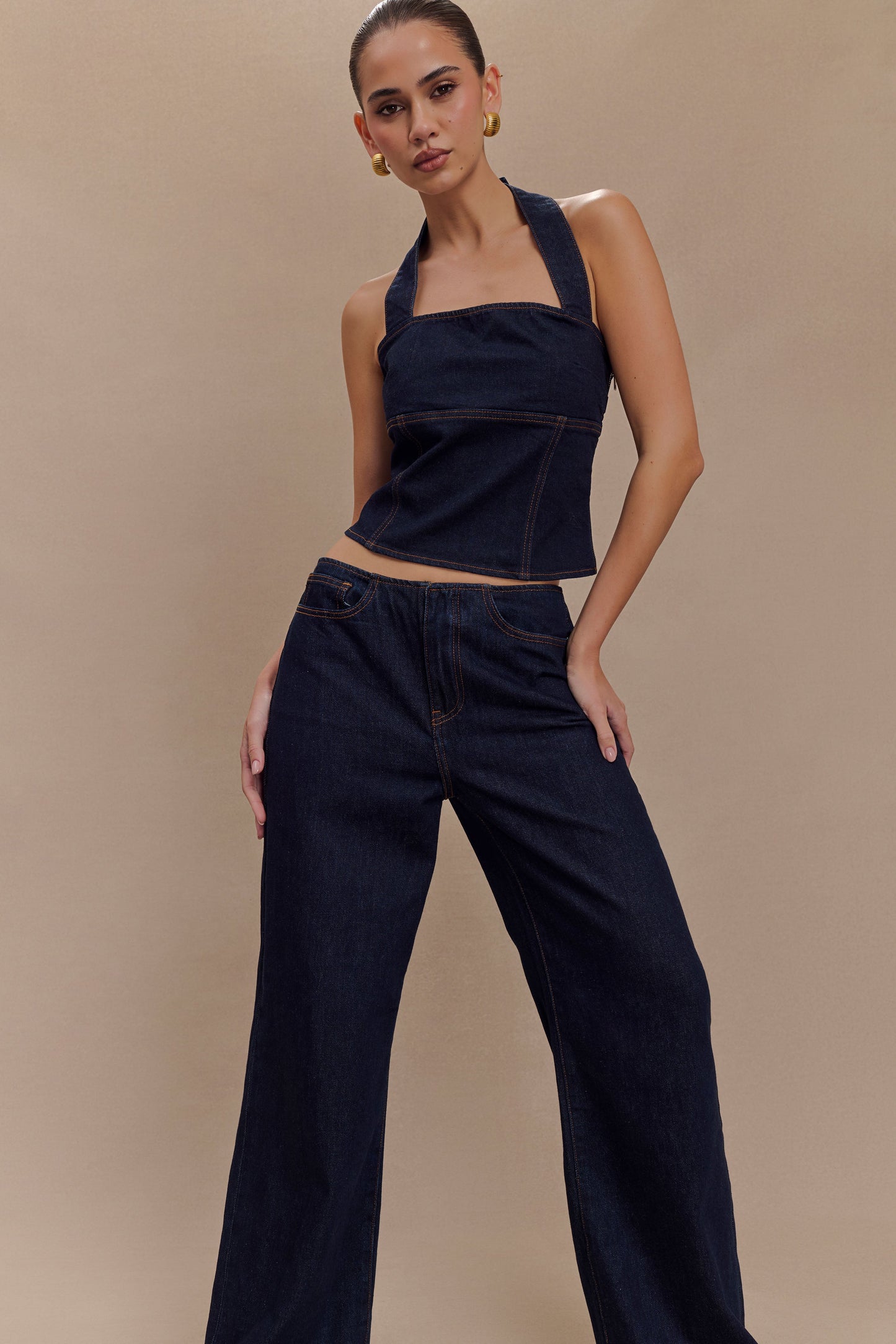 Haut en jean Dayna à porter en bandoulière - Bleu indigo