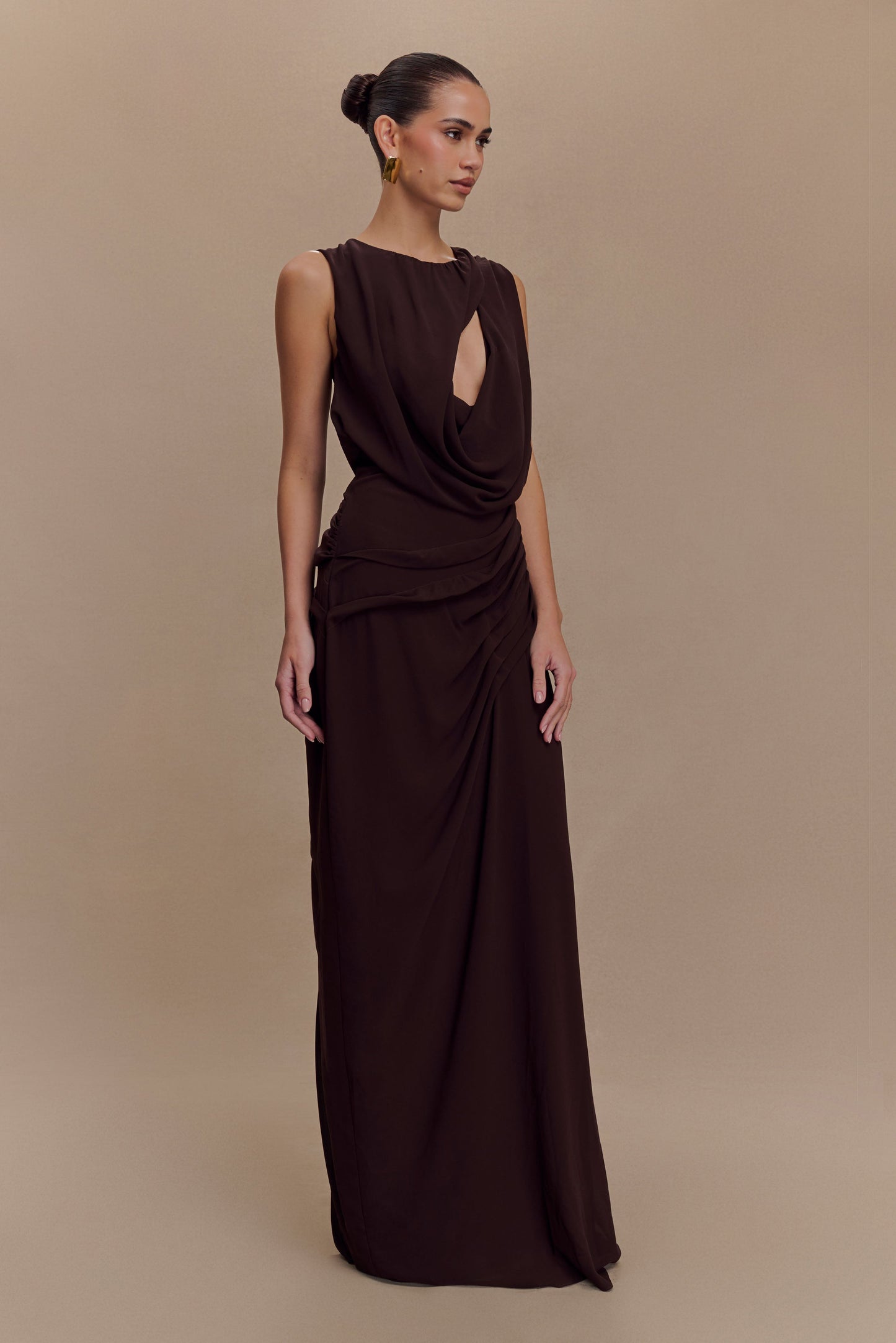 Robe Maxi en Chiffon Oria - Brun Cacao