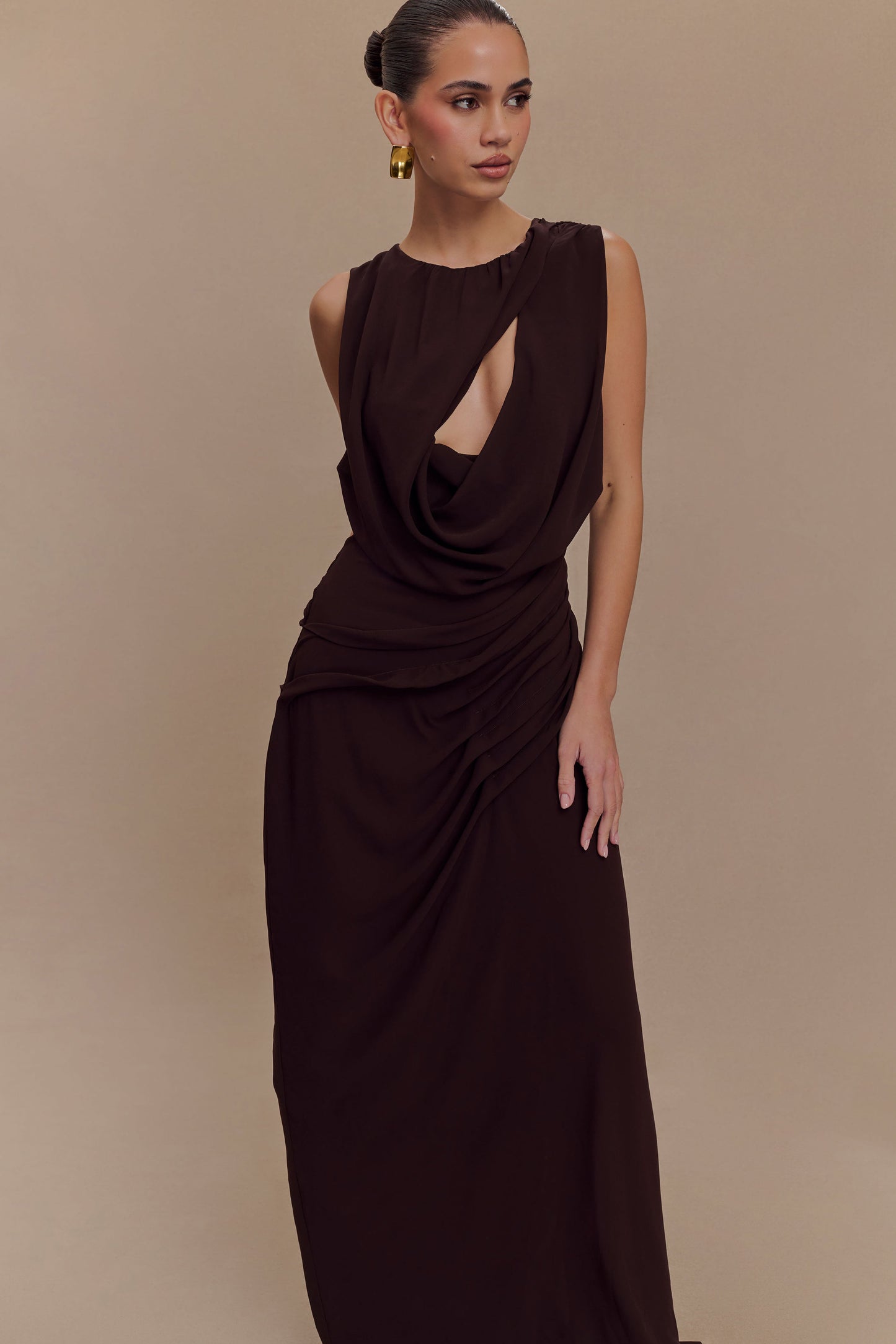 Robe Maxi en Chiffon Oria - Brun Cacao