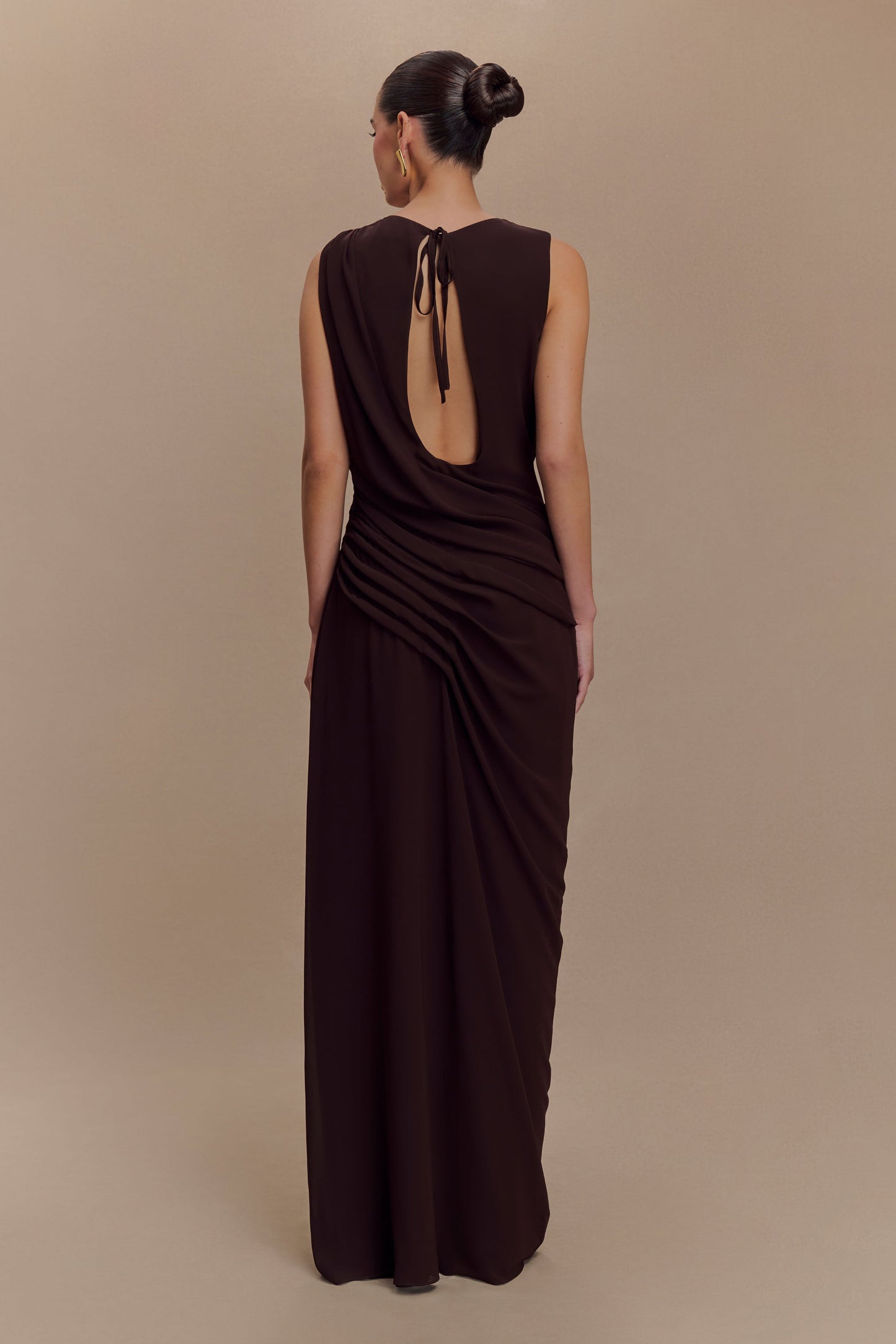 Robe Maxi en Chiffon Oria - Brun Cacao