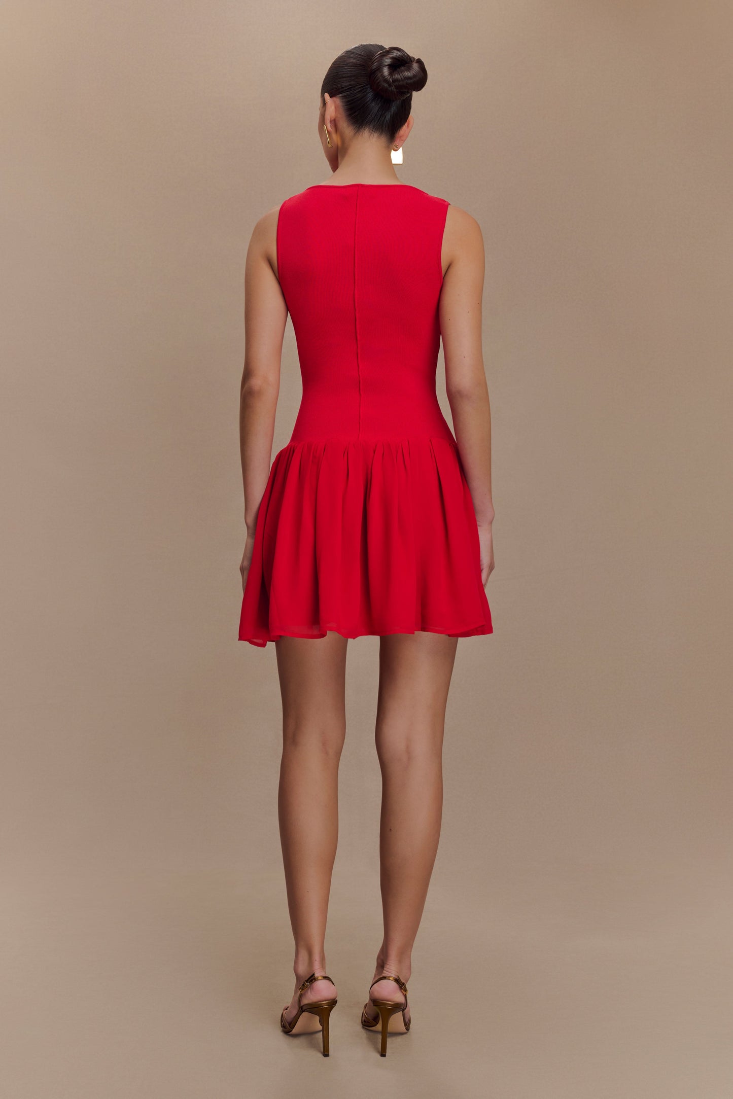 Robe mini en jersey et mousseline de soie Ashleigh - Rouge