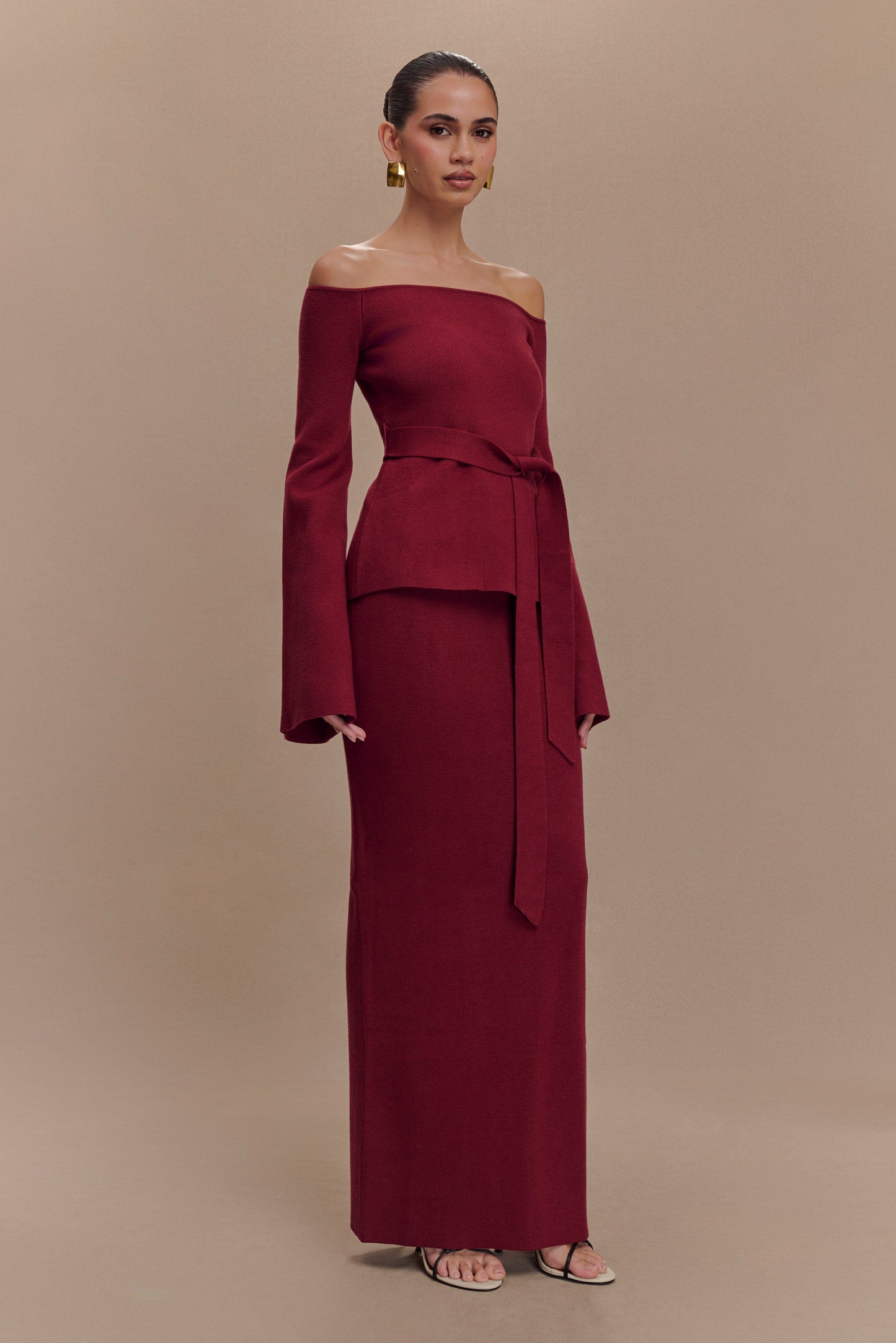 Top en tricot Kyle à épaules dénudées - Rouge cerise