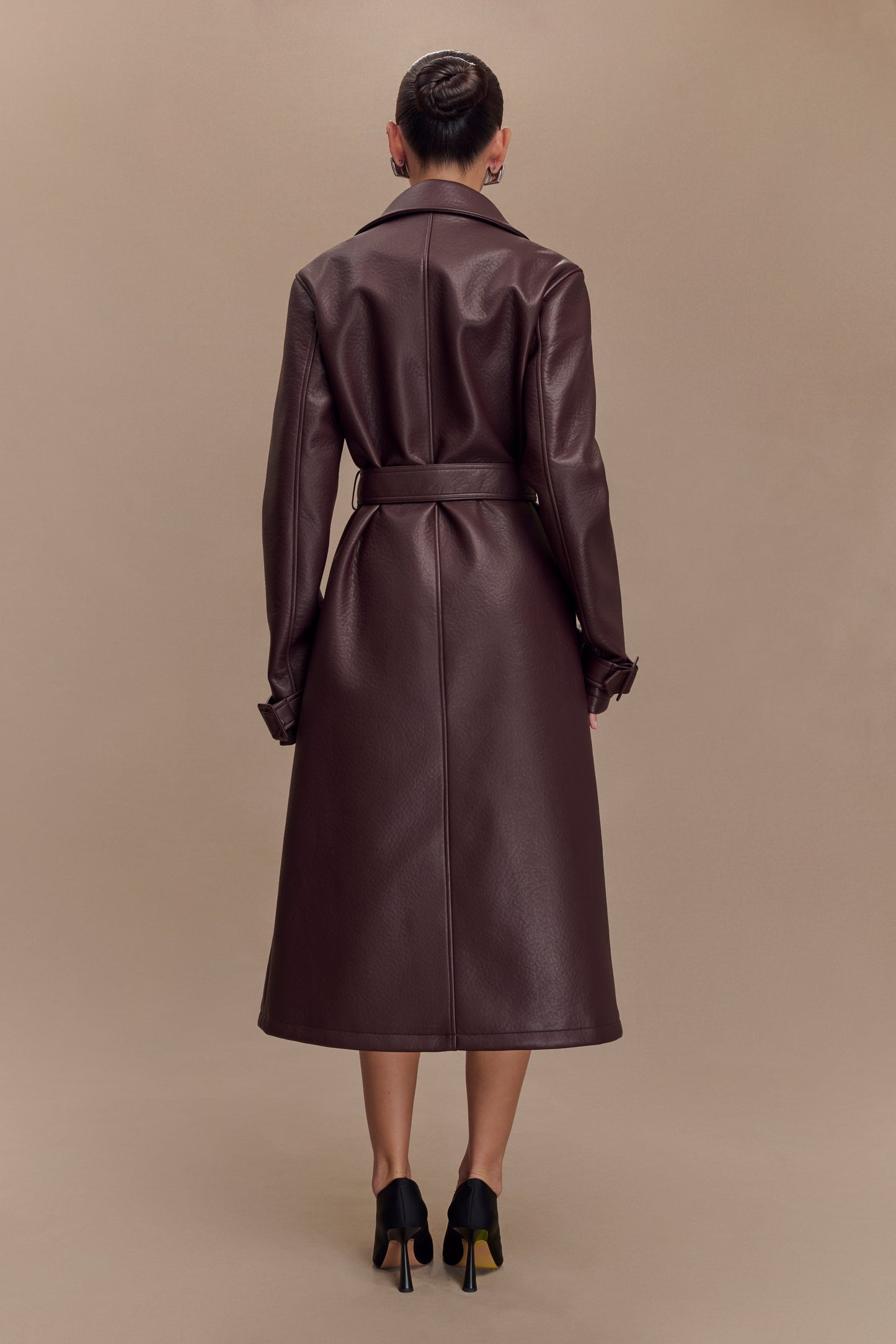 Manteau-trencher en simili cuir Tarah - Brun cacao