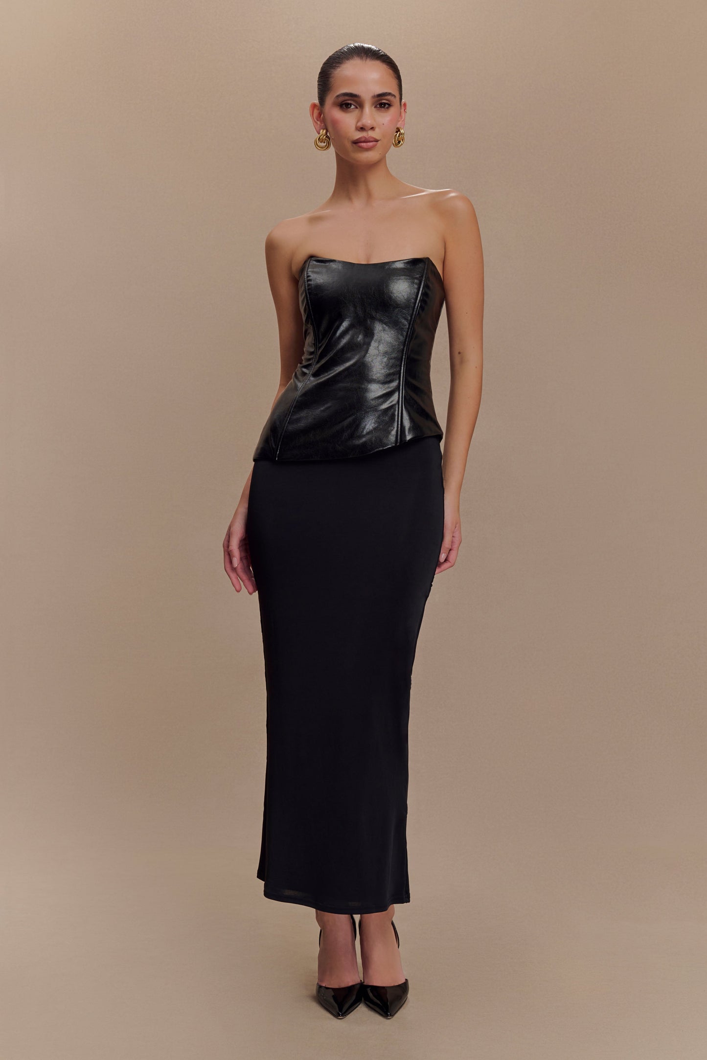 Haut sans bretelles en simili cuir Allana - Noir