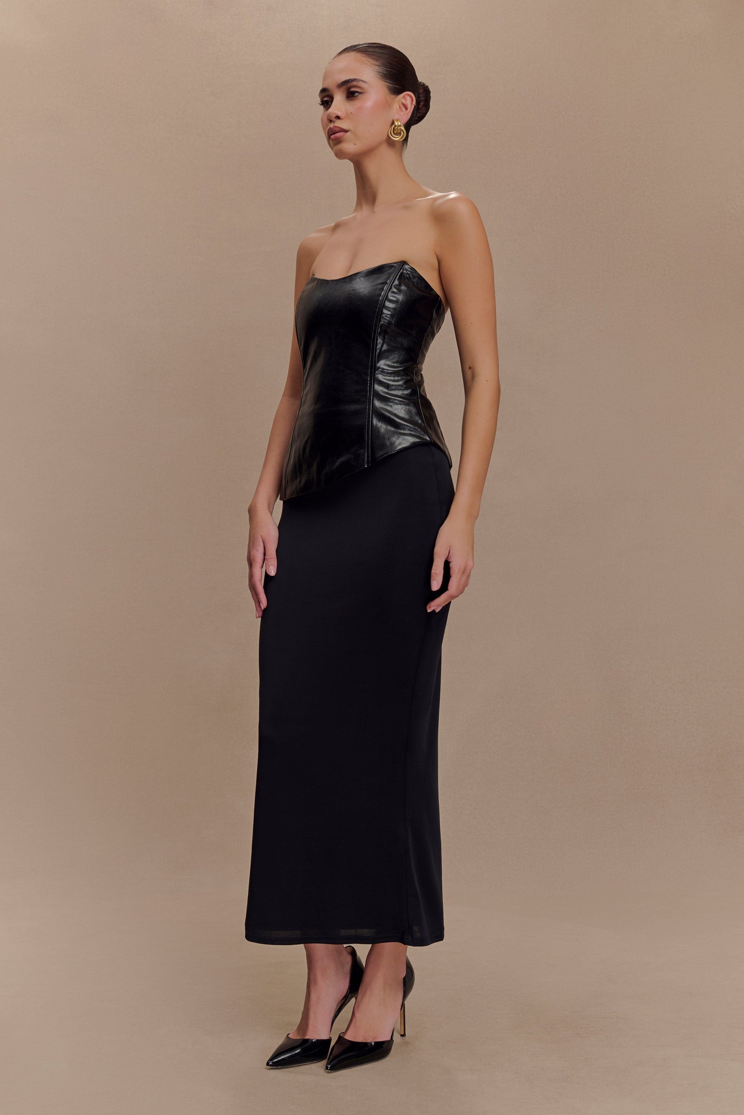 Haut sans bretelles en simili cuir Allana - Noir