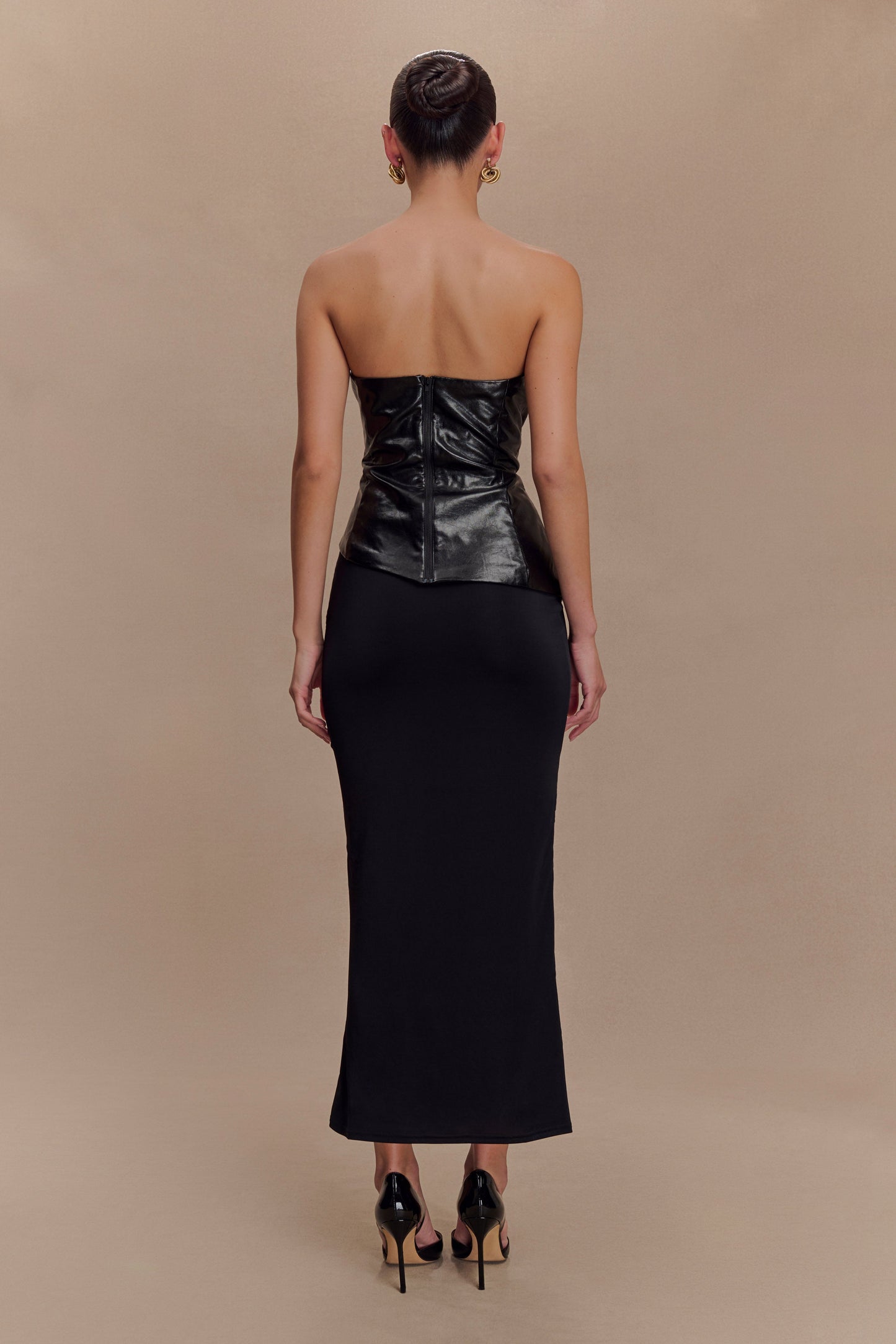 Haut sans bretelles en simili cuir Allana - Noir