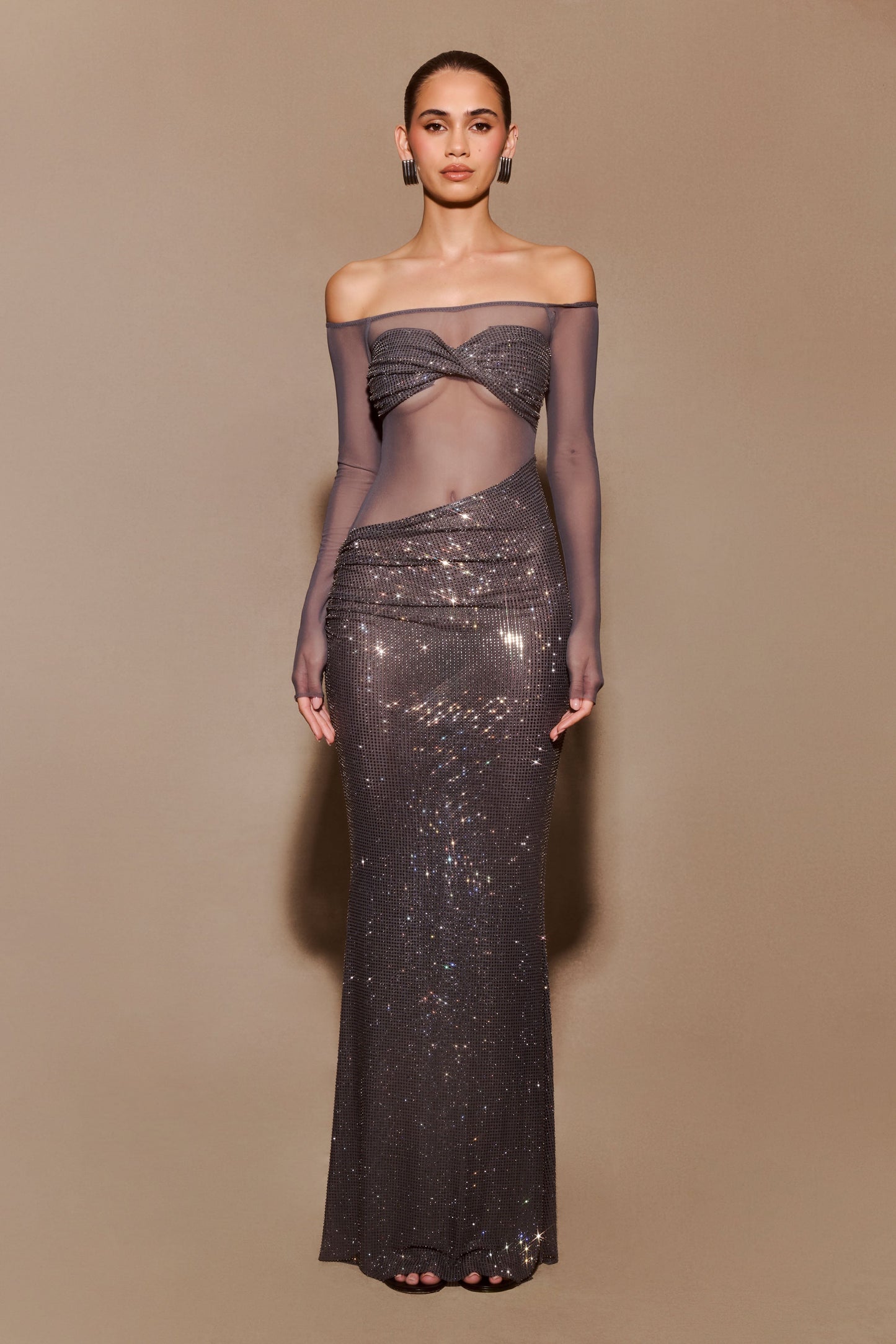 Robe longue débardeur Nash Diamante - Gris anthracite