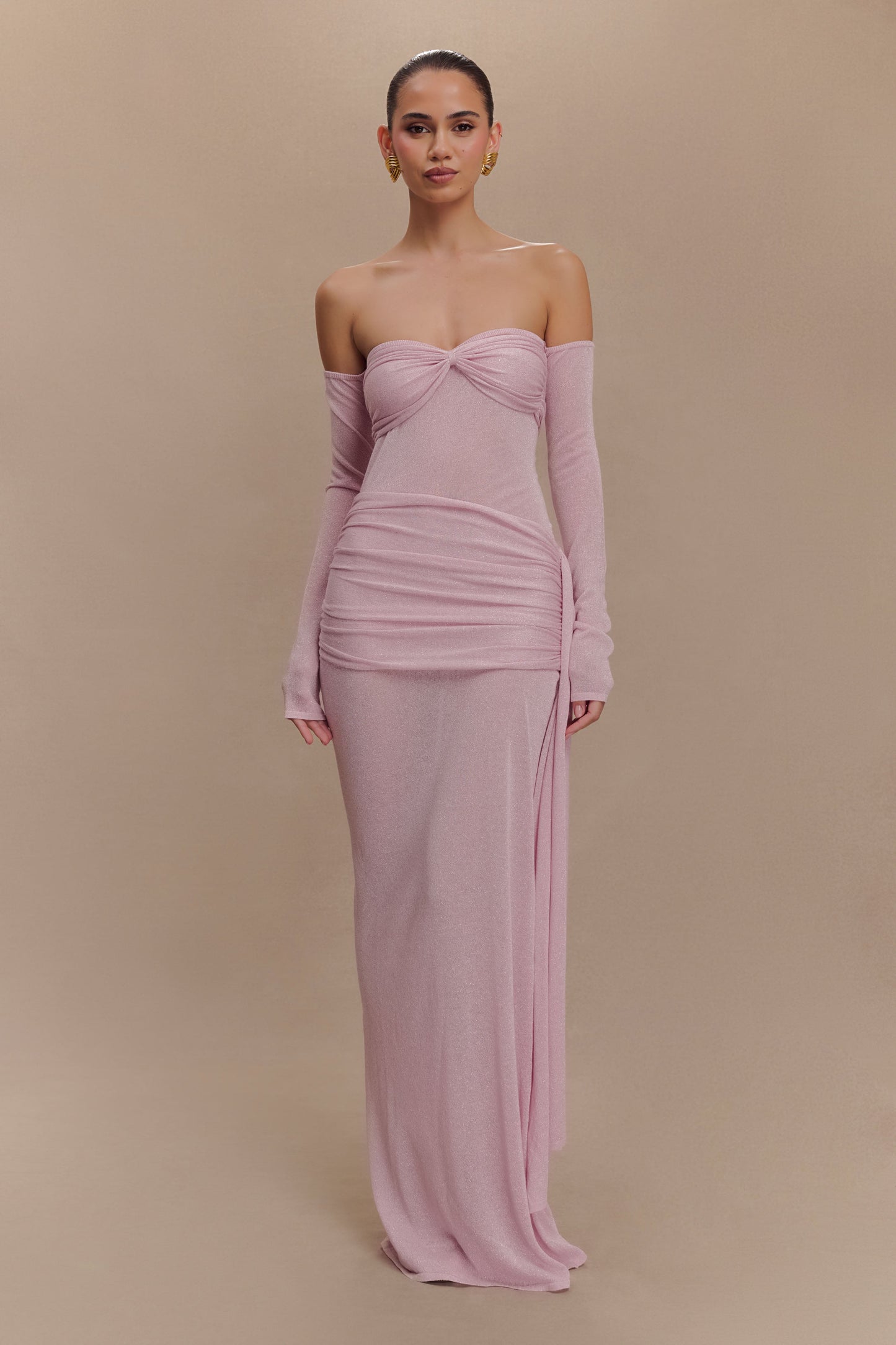 Robe Maxi en Tricot Métallisé Ingrid - Rose Poussière