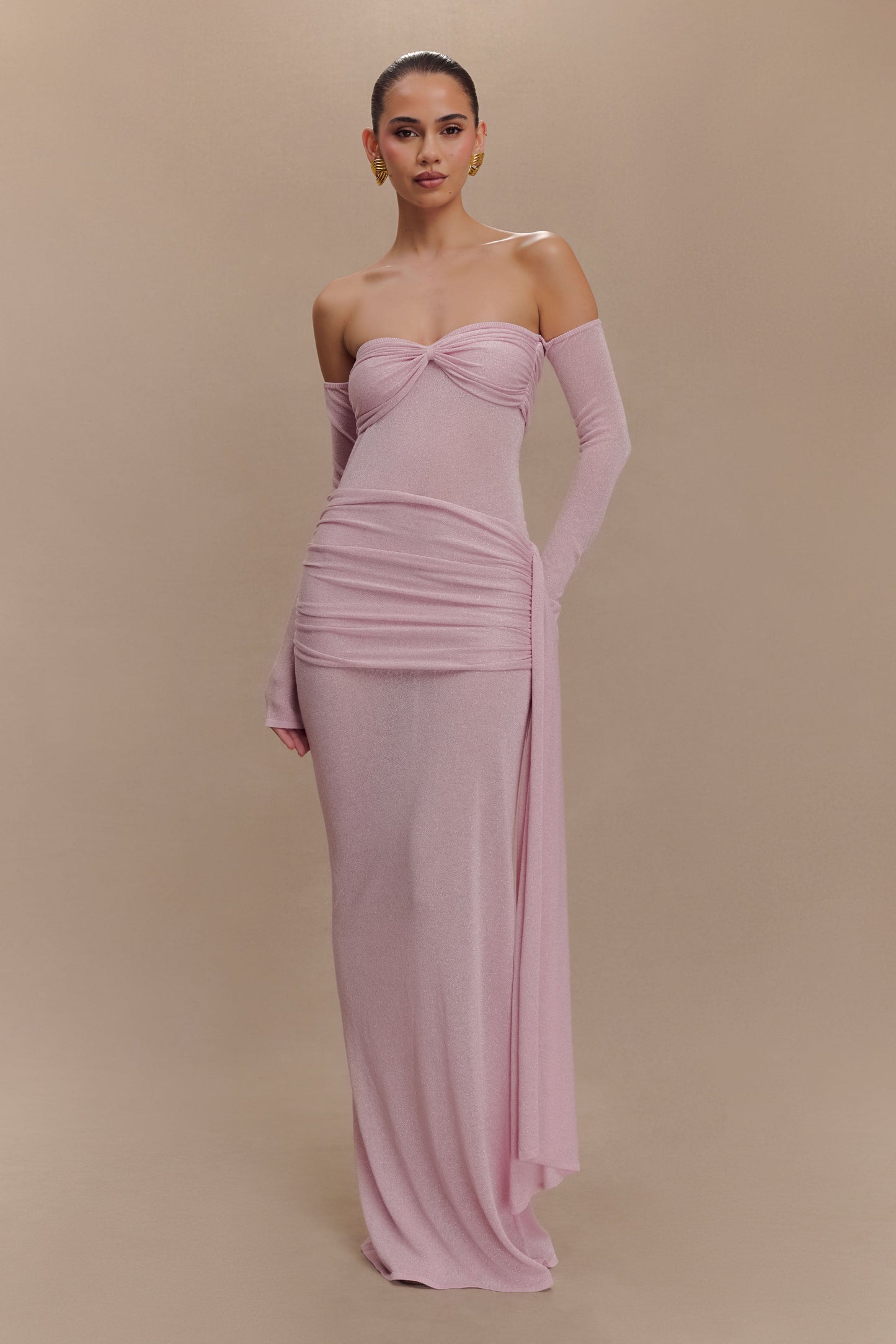 Robe Maxi en Tricot Métallisé Ingrid - Rose Poussière