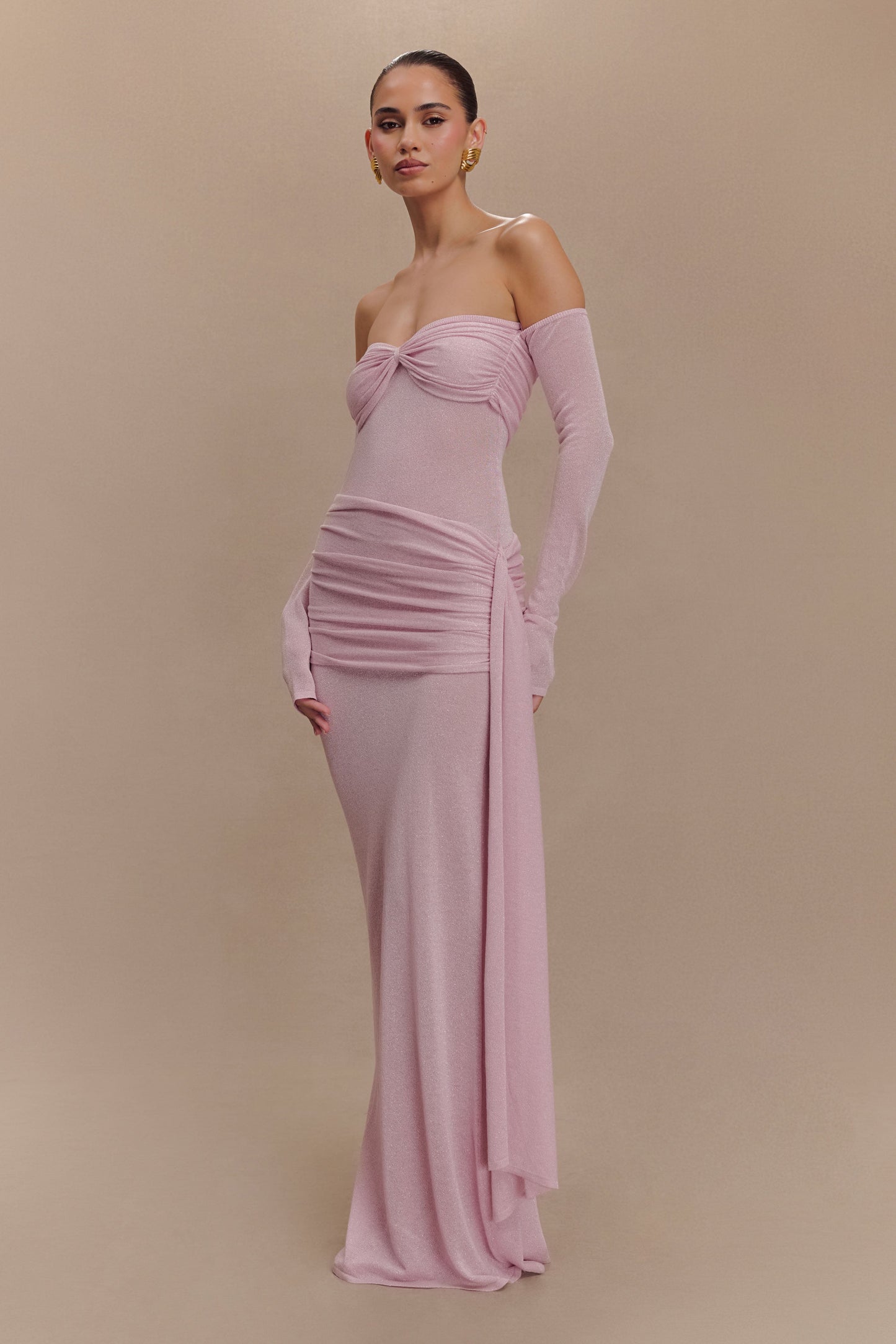 Robe Maxi en Tricot Métallisé Ingrid - Rose Poussière
