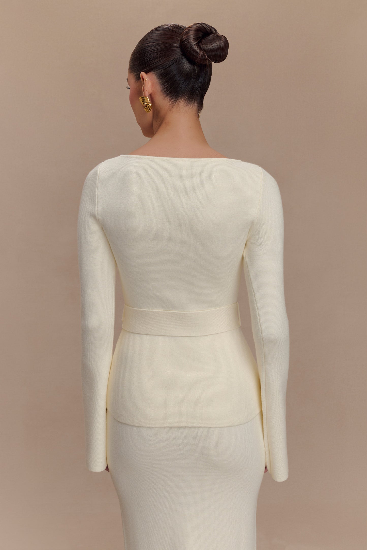 Justine, haut en tricot avec ceinture - Ivoire