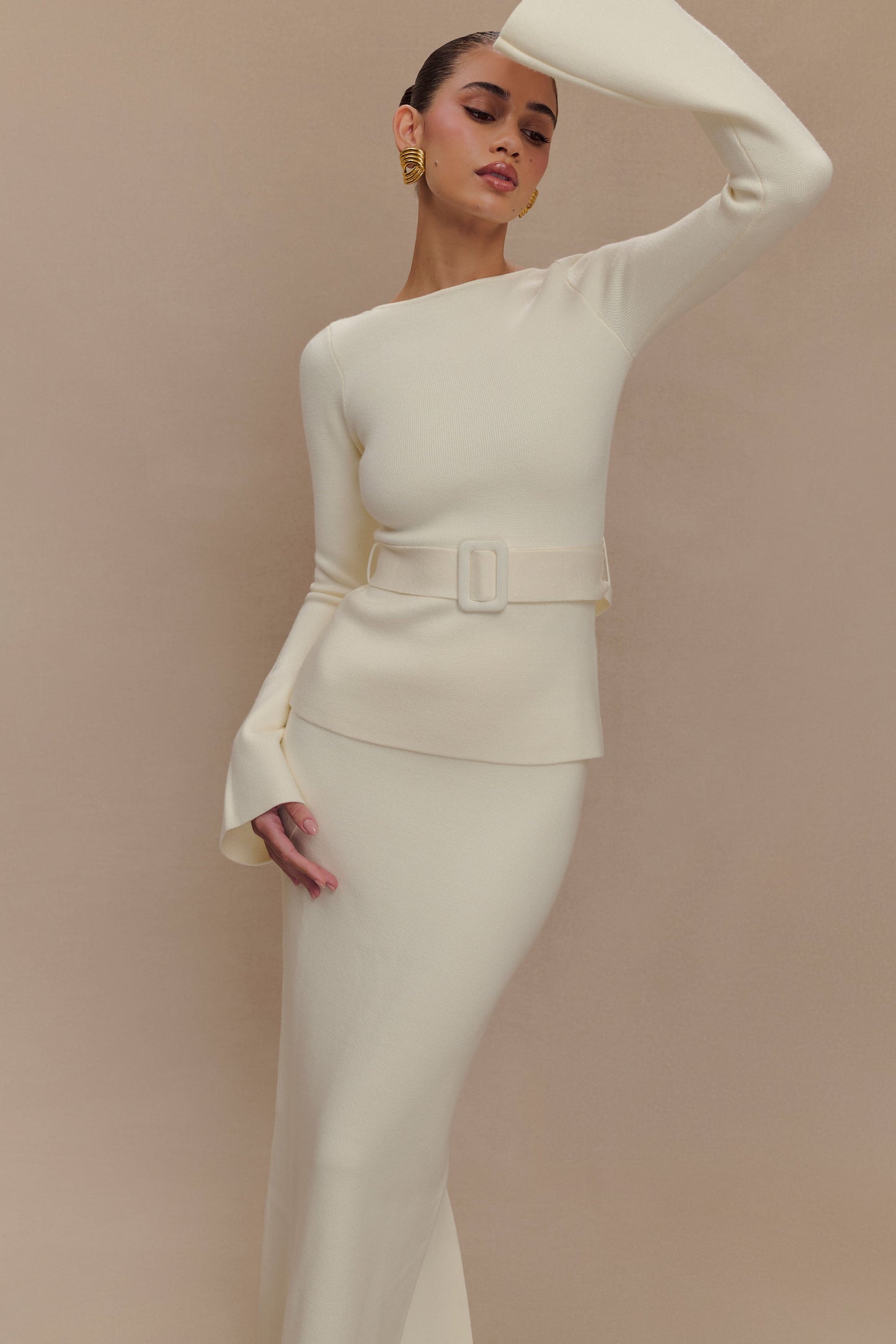 Justine, haut en tricot avec ceinture - Ivoire