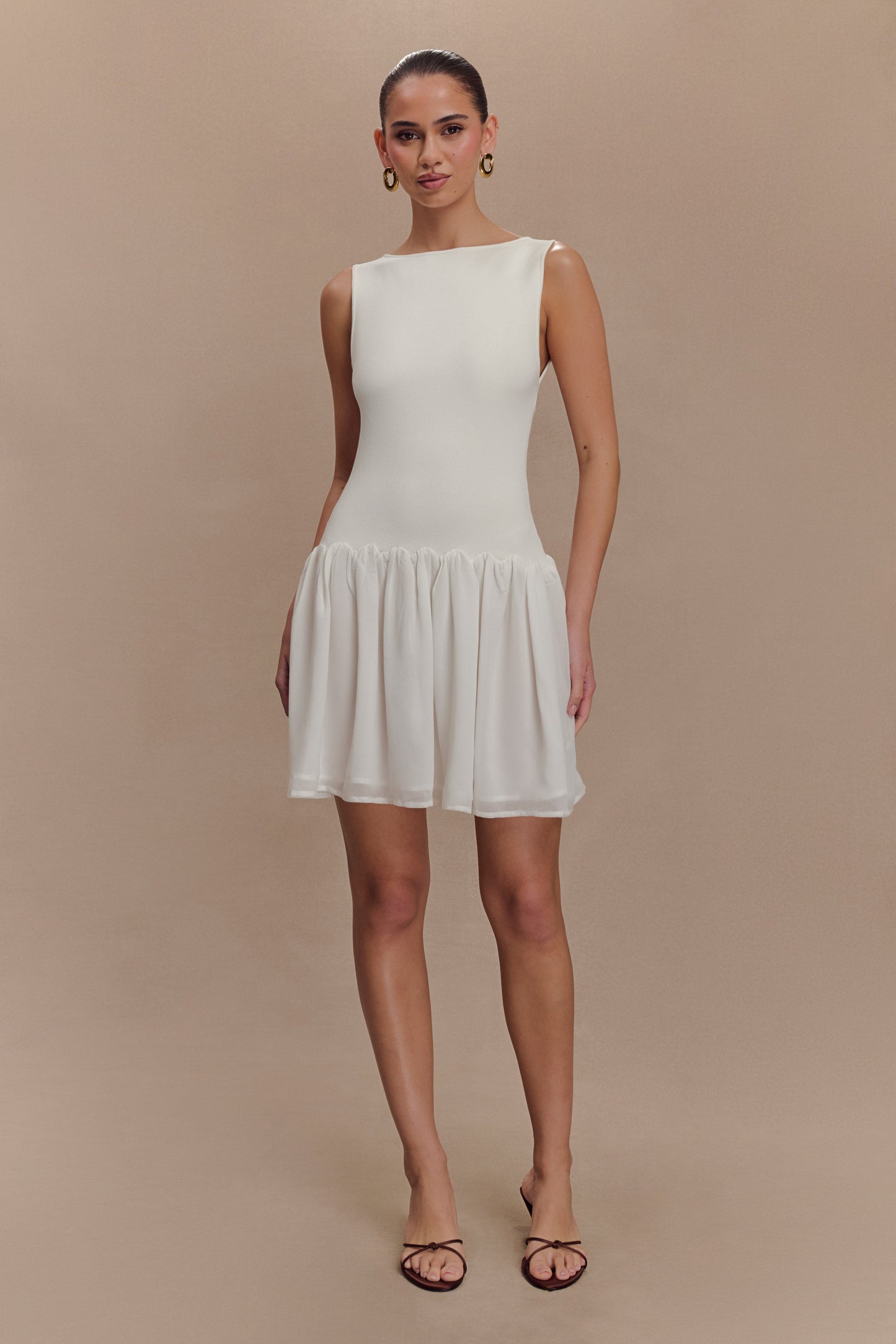 Robe mini en jersey et mousseline de soie Ashleigh - Ivoire