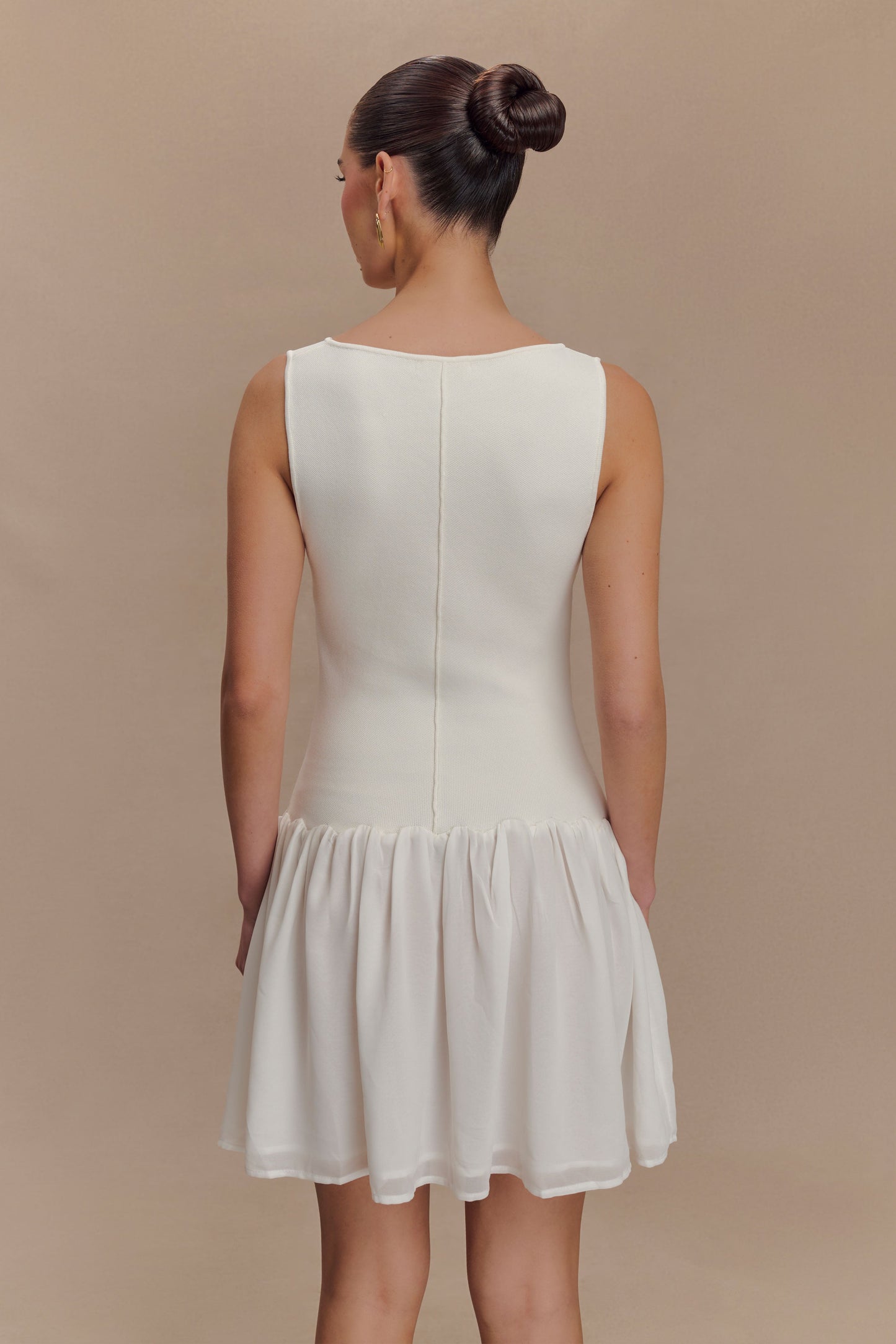 Robe mini en jersey et mousseline de soie Ashleigh - Ivoire