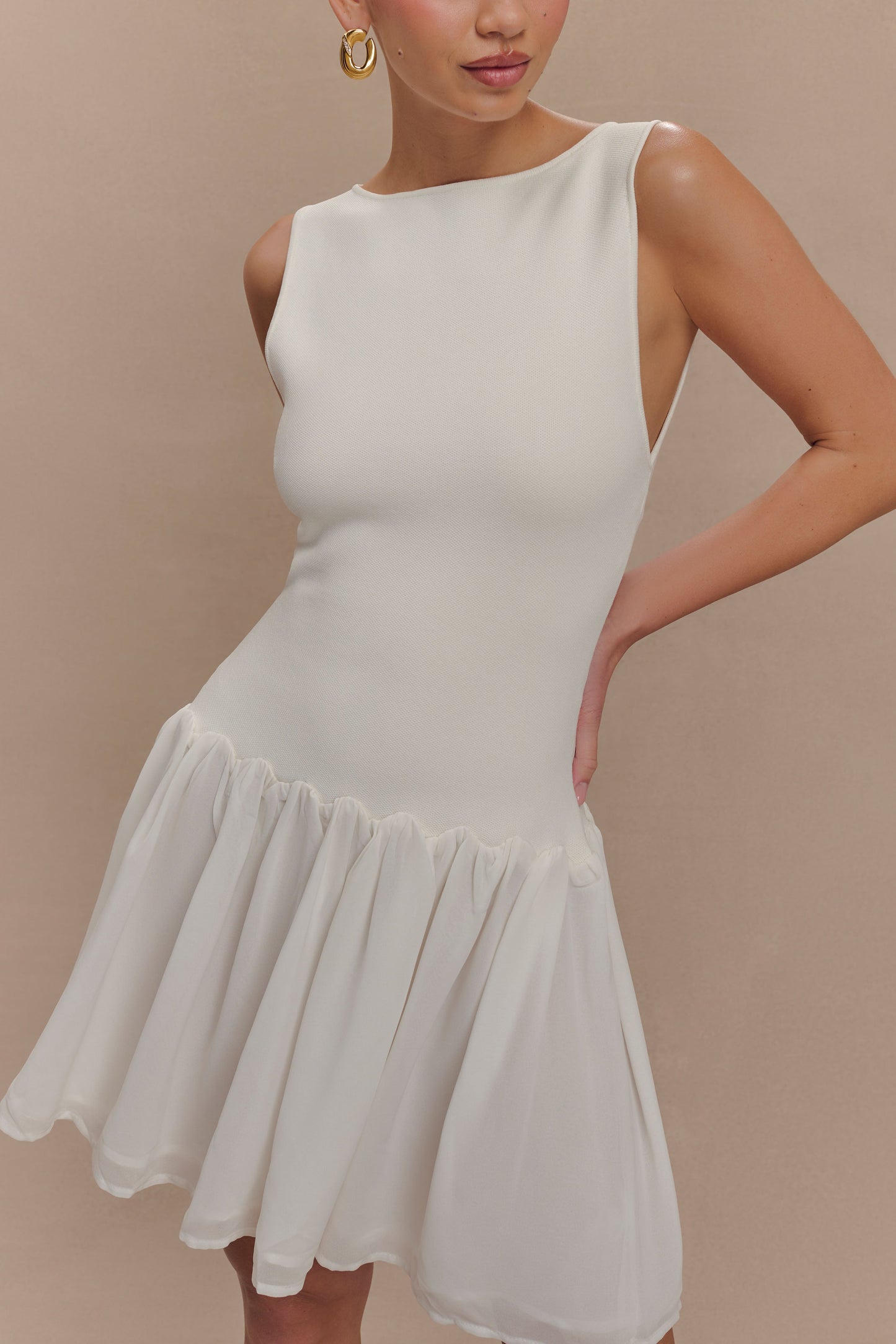 Robe mini en jersey et mousseline de soie Ashleigh - Ivoire
