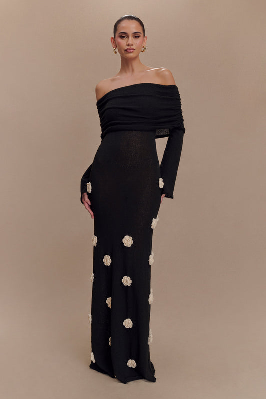 Robe Maxi en Tricot à Manches Décolletées Kiki - Rose - Noir/Blanc