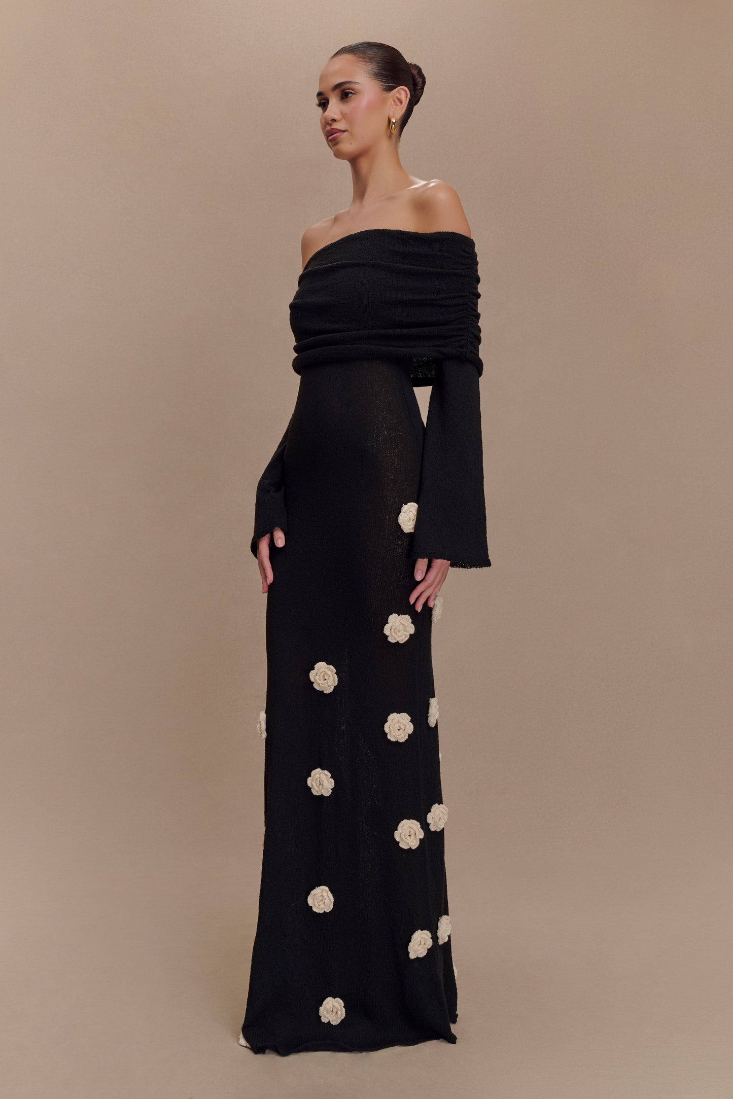 Robe Maxi en Tricot à Manches Décolletées Kiki - Rose - Noir/Blanc