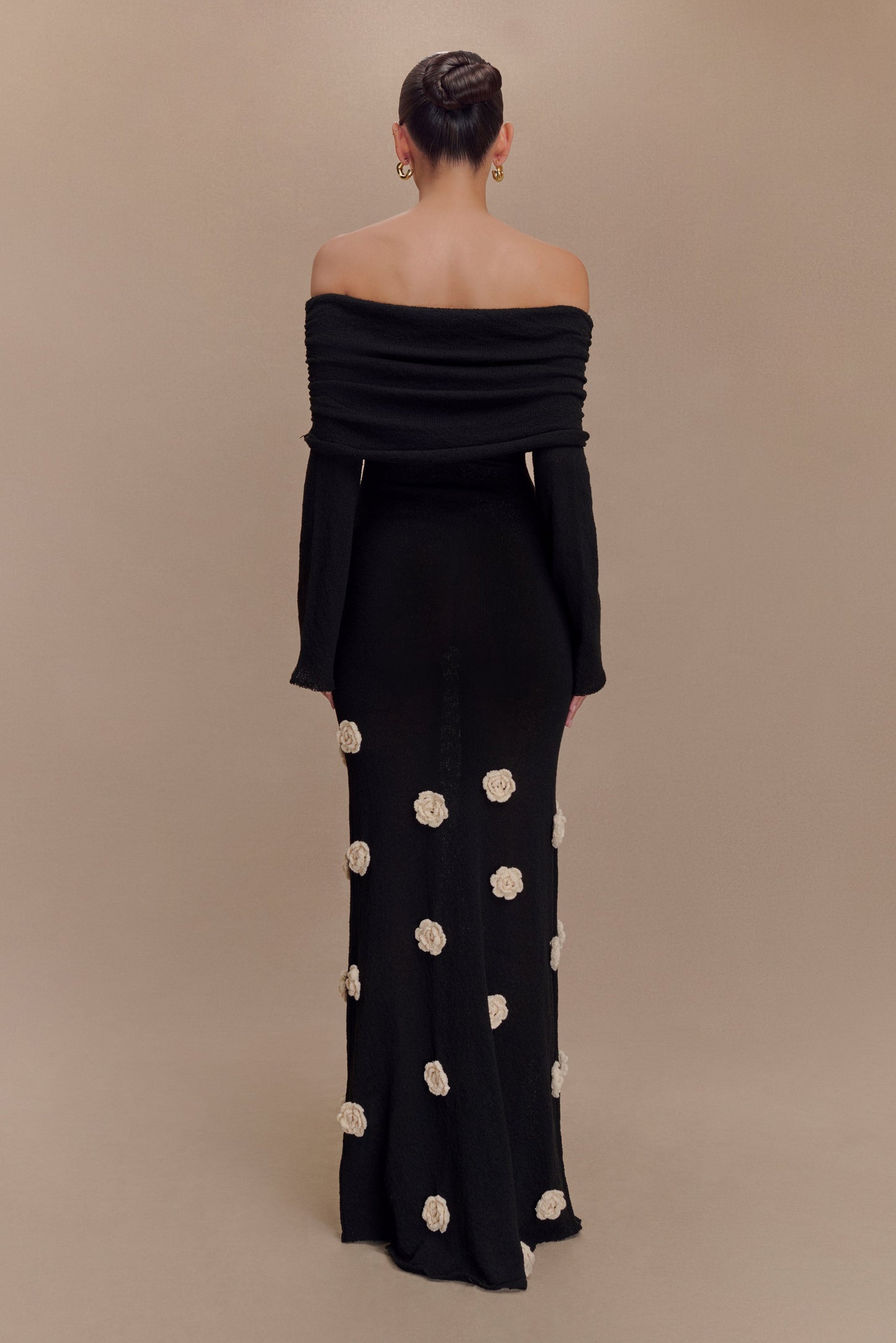 Robe Maxi en Tricot à Manches Décolletées Kiki - Rose - Noir/Blanc