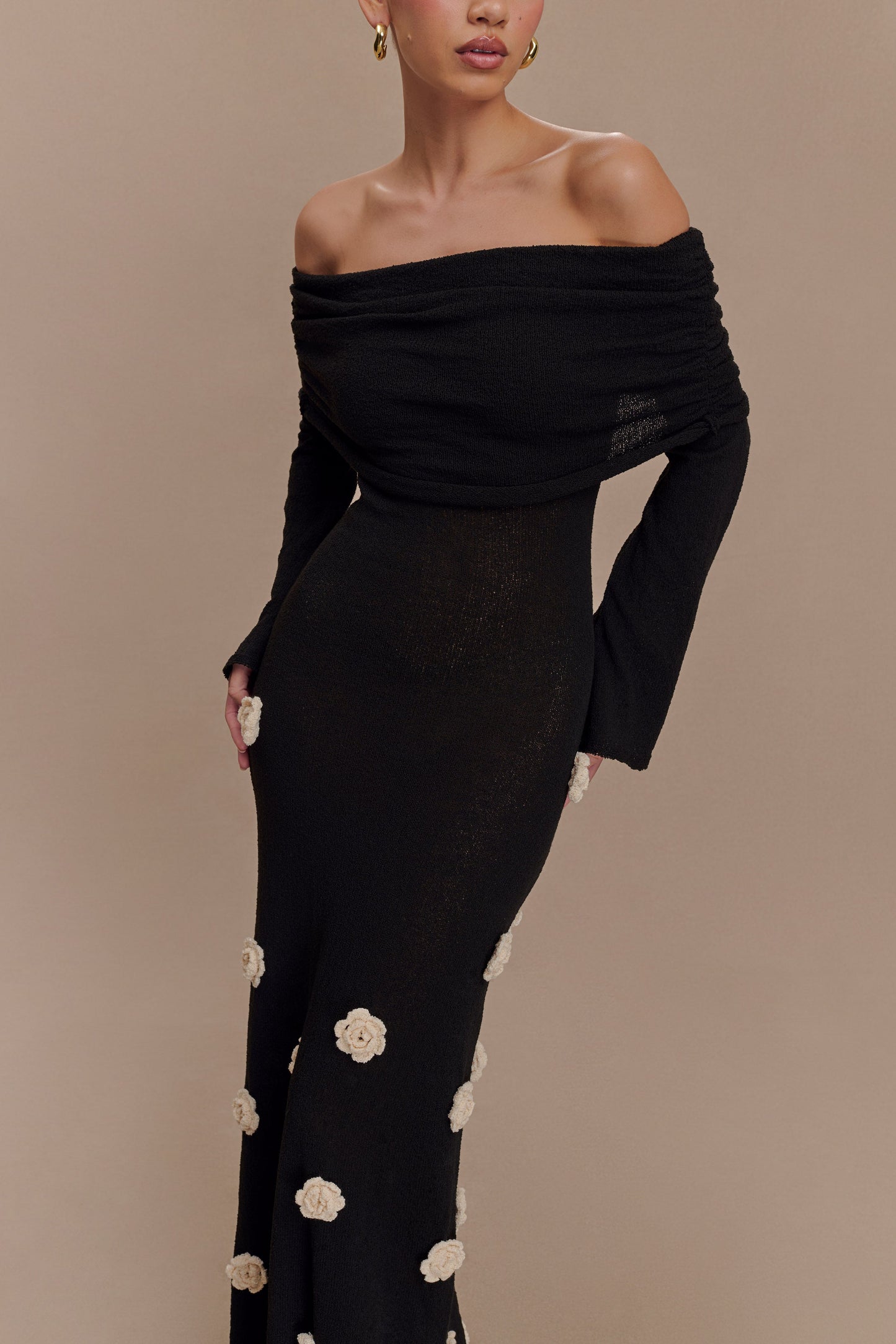 Robe Maxi en Tricot à Manches Décolletées Kiki - Rose - Noir/Blanc