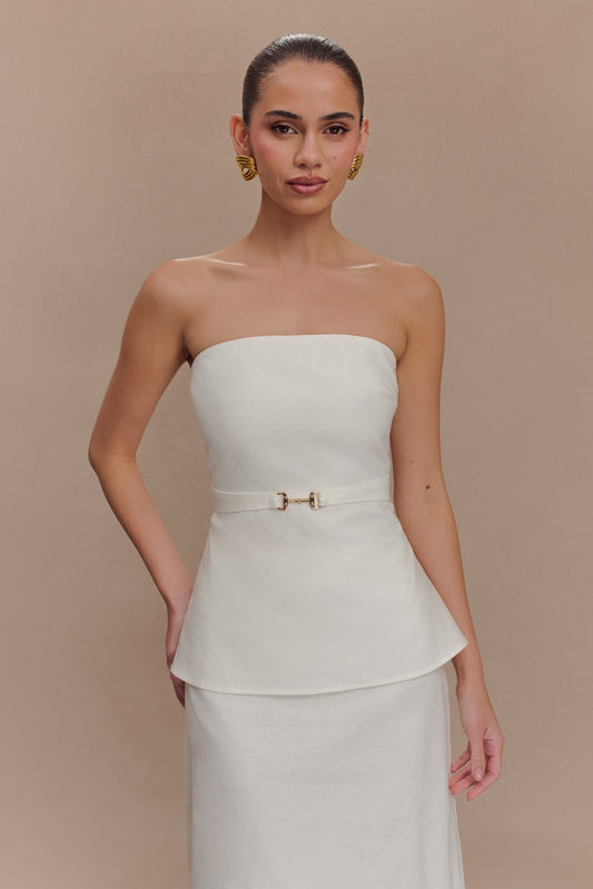 Top en lin sans bretelles Dora - Ivoire