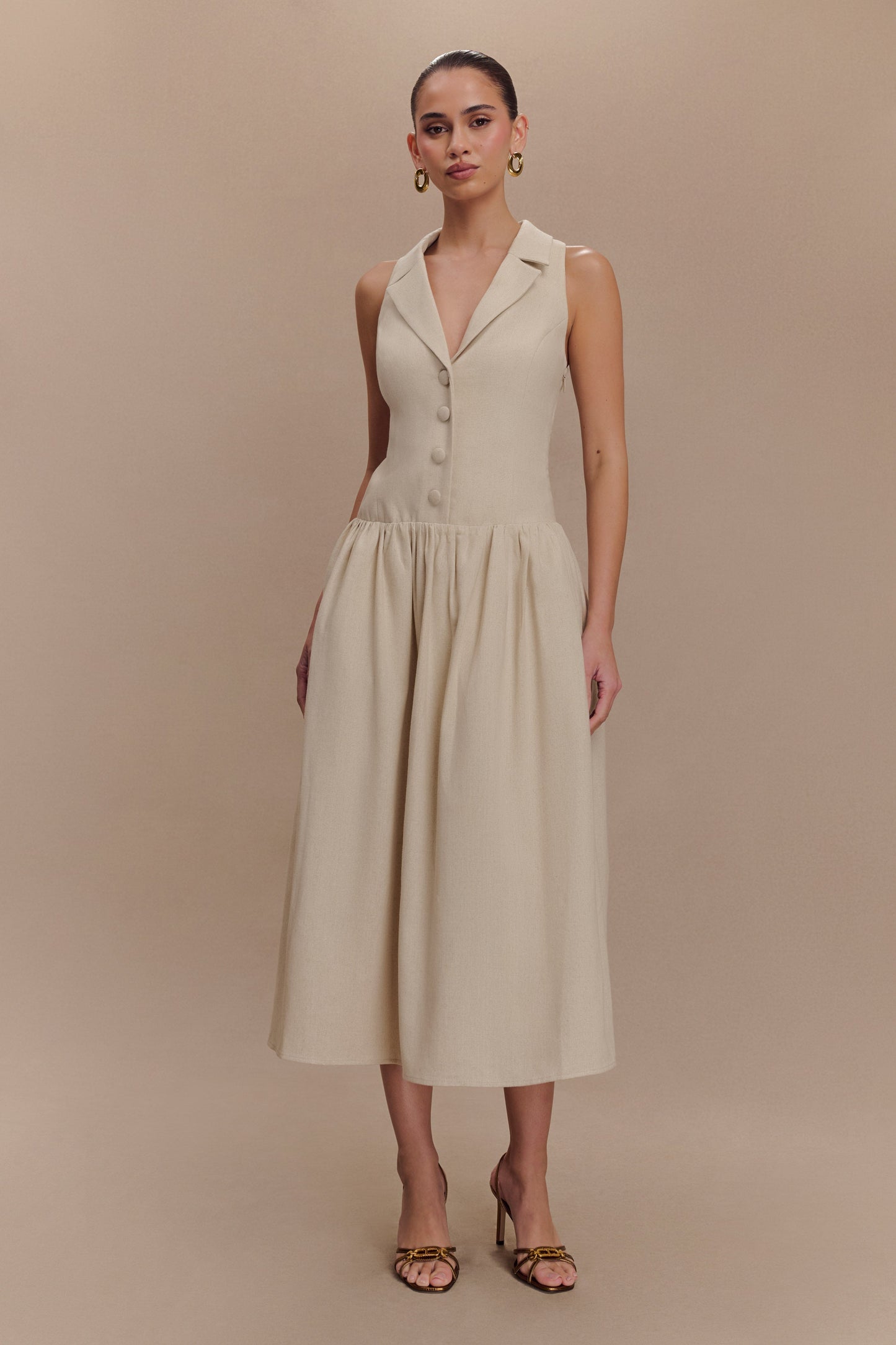 Robe midi à col en lin Valery - Naturel