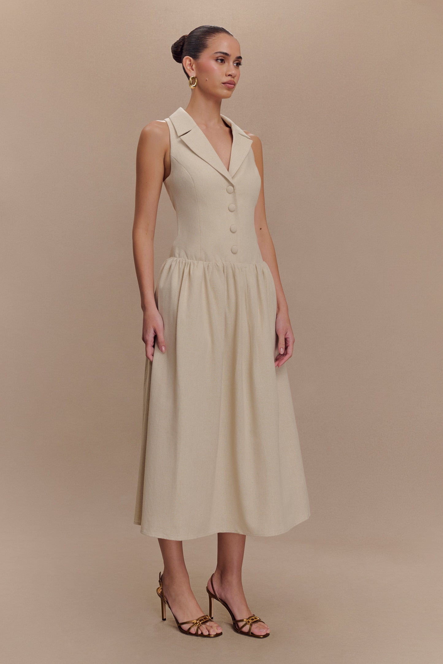 Robe midi à col en lin Valery - Naturel