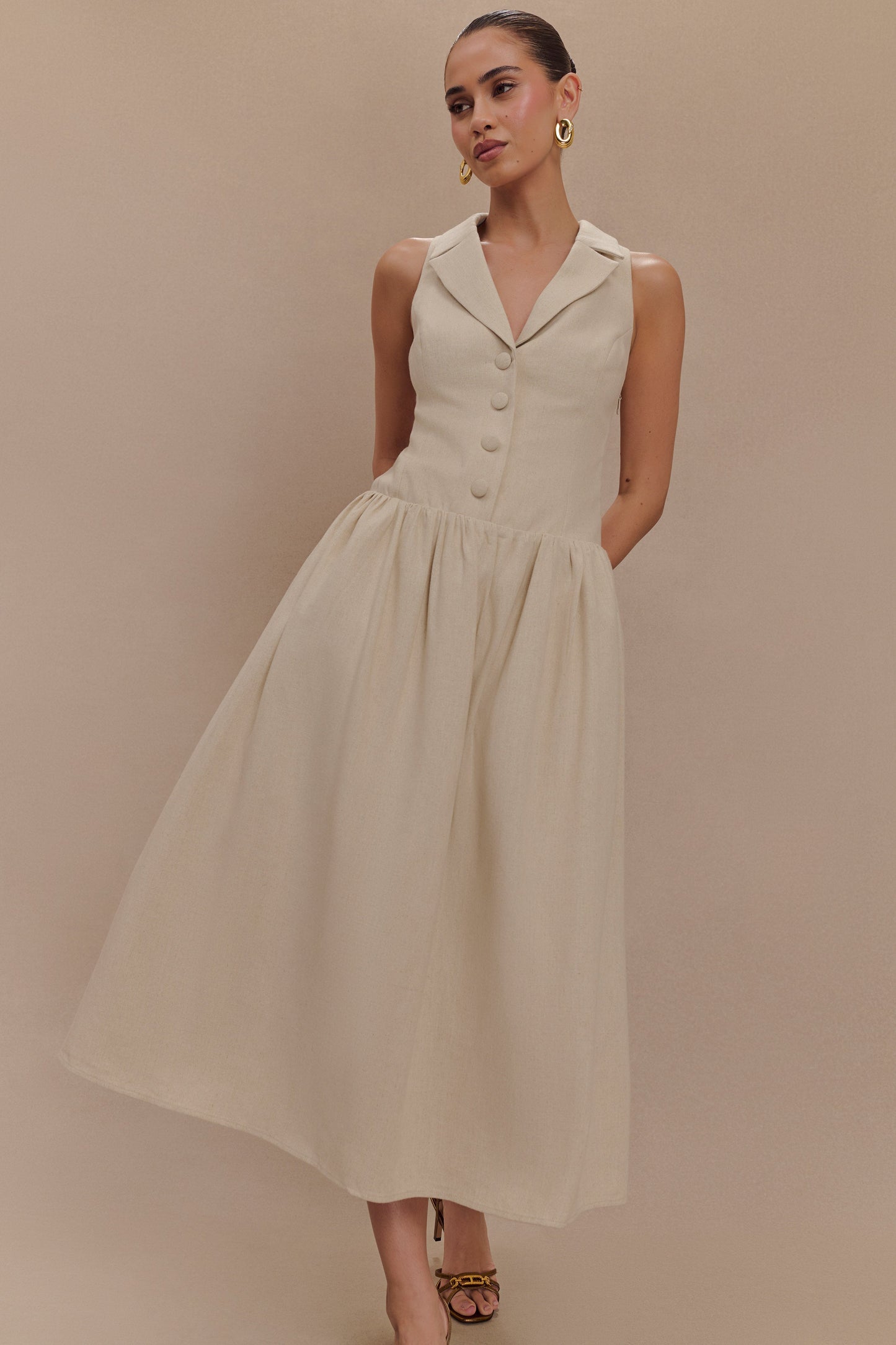 Robe midi à col en lin Valery - Naturel