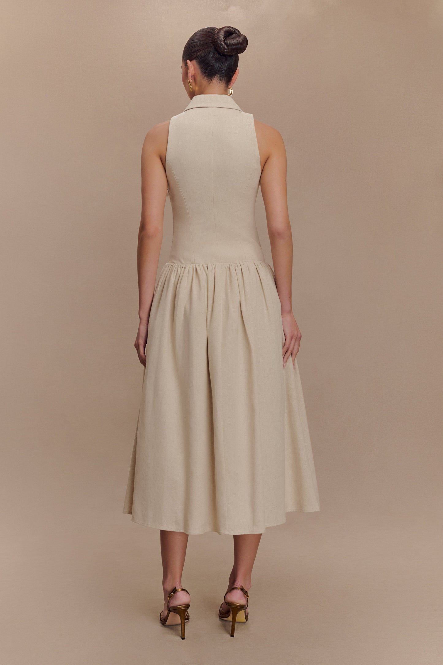 Robe midi à col en lin Valery - Naturel
