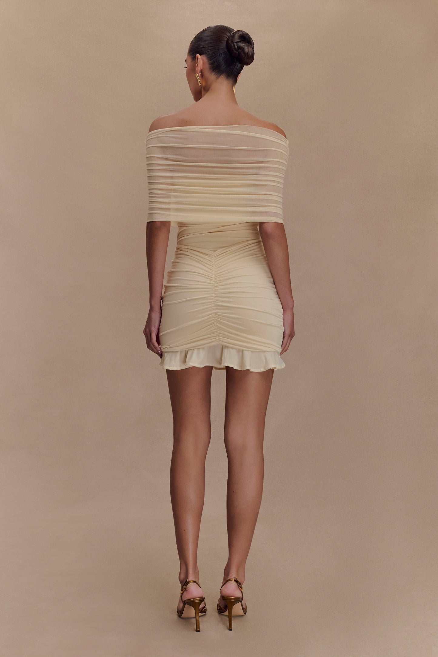 Robe mini décolletée dos nu en mousseline et tulle - Ivoire