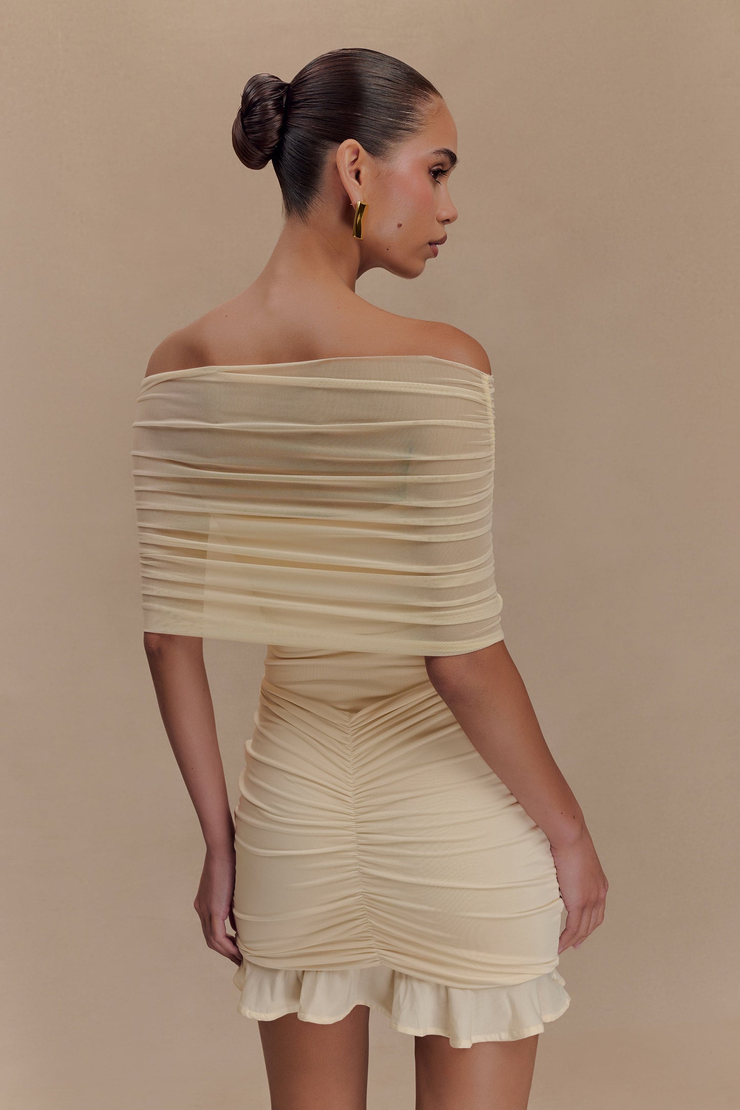 Robe mini décolletée dos nu en mousseline et tulle - Ivoire