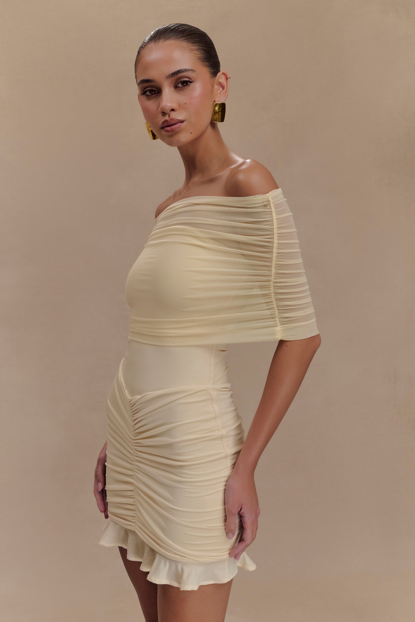 Robe mini décolletée dos nu en mousseline et tulle - Ivoire