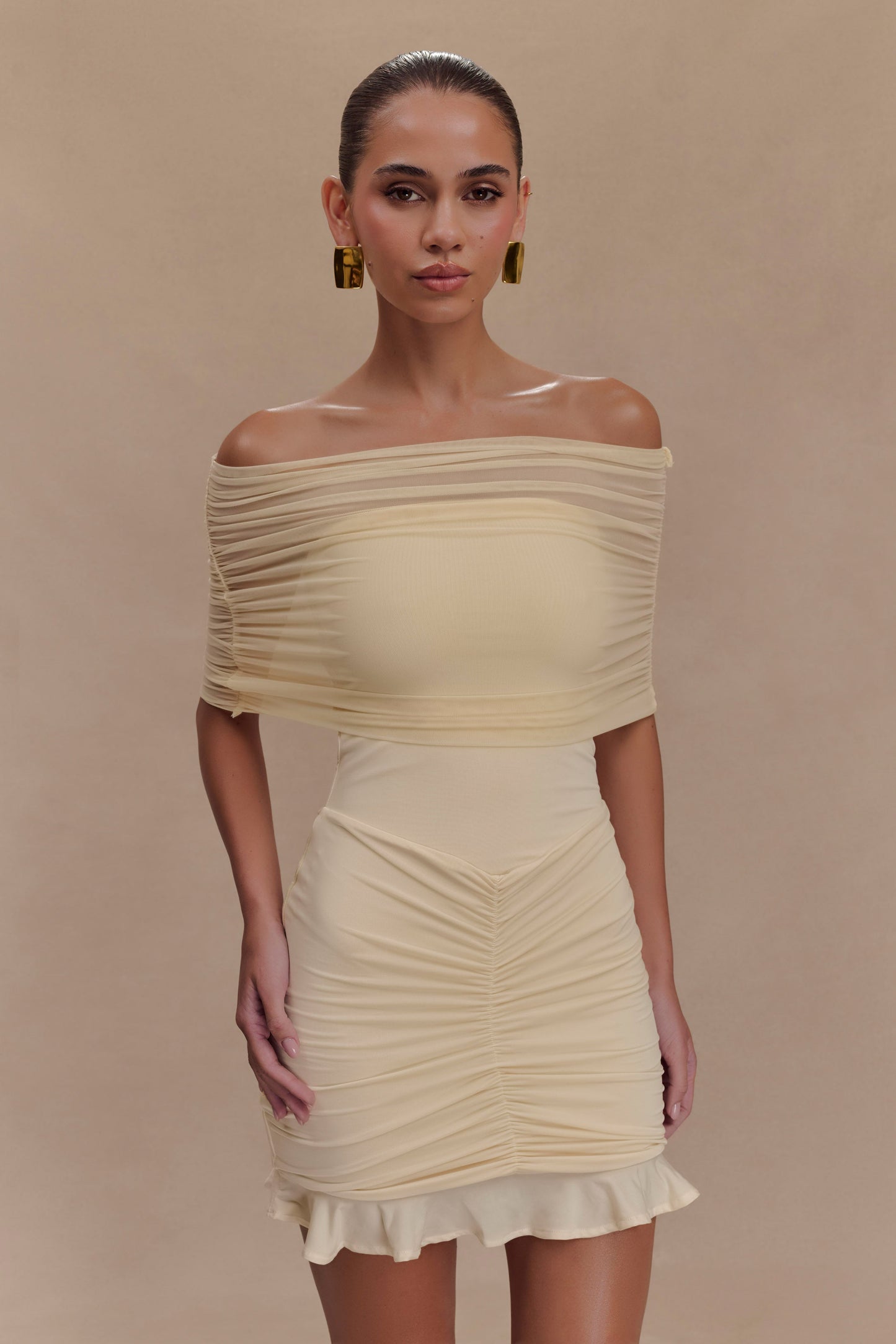 Robe mini décolletée dos nu en mousseline et tulle - Ivoire