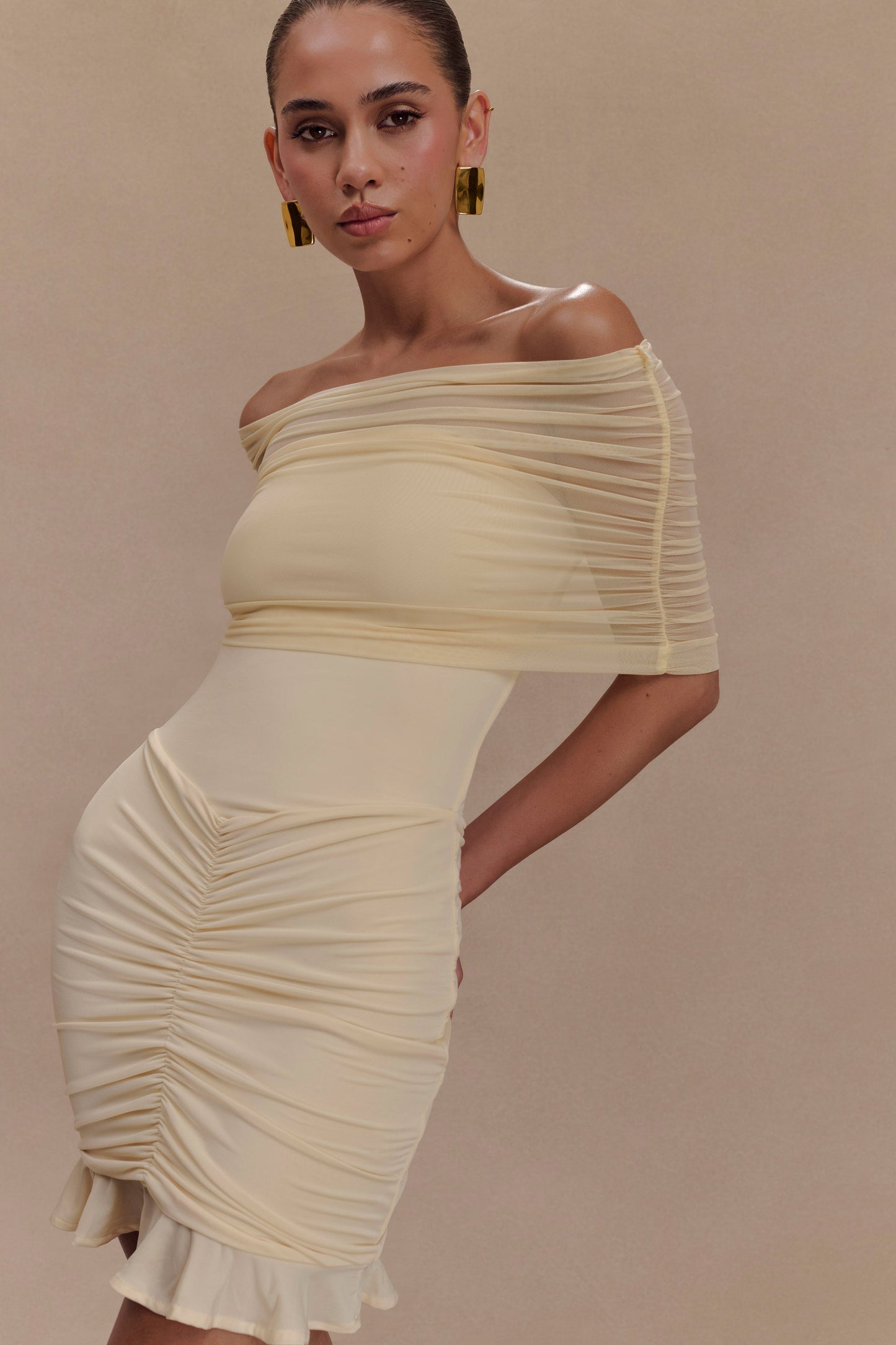 Robe mini décolletée dos nu en mousseline et tulle - Ivoire