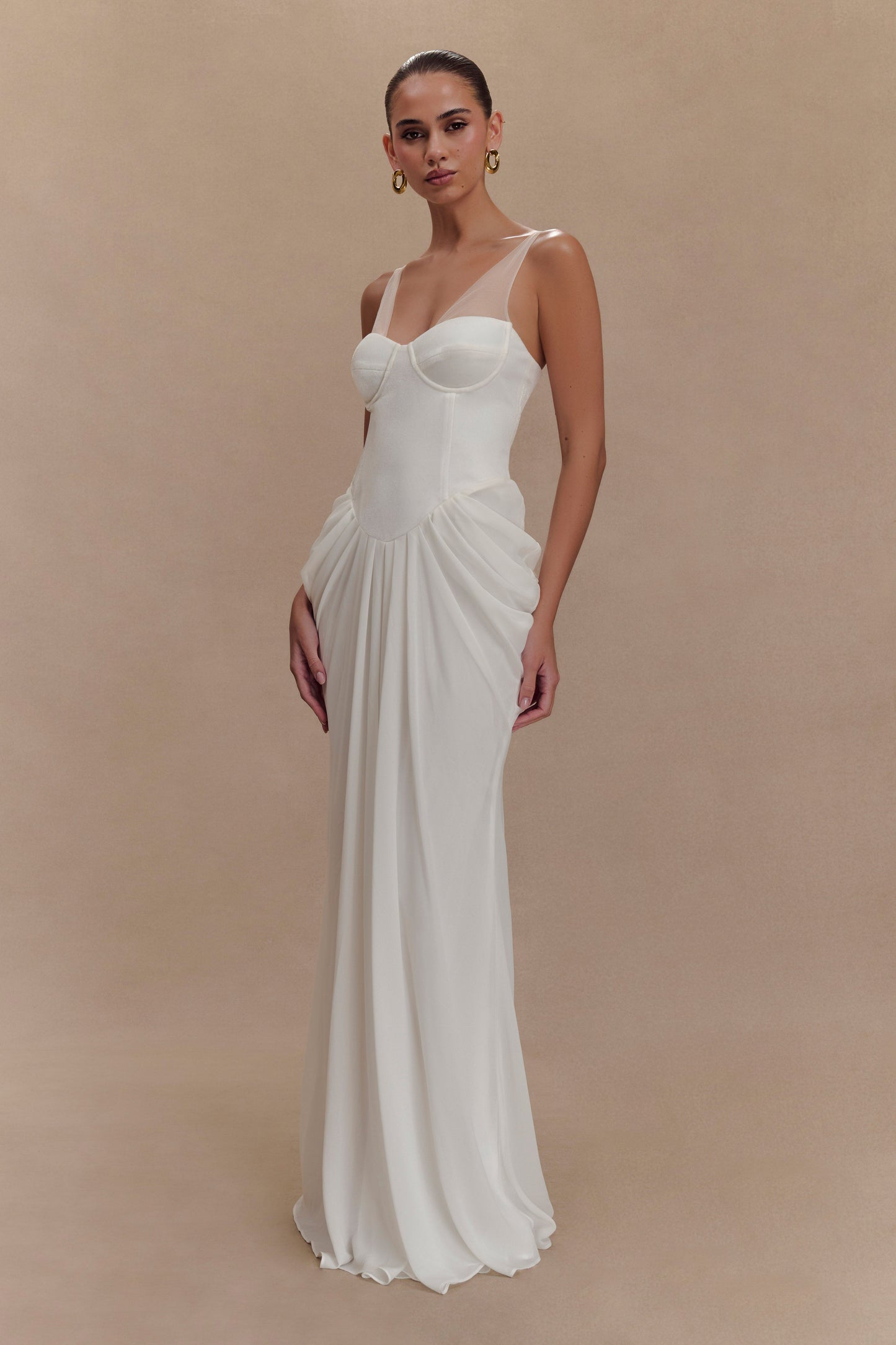 Robe Maxi Roxanne en Velours avec Corset - Blanche