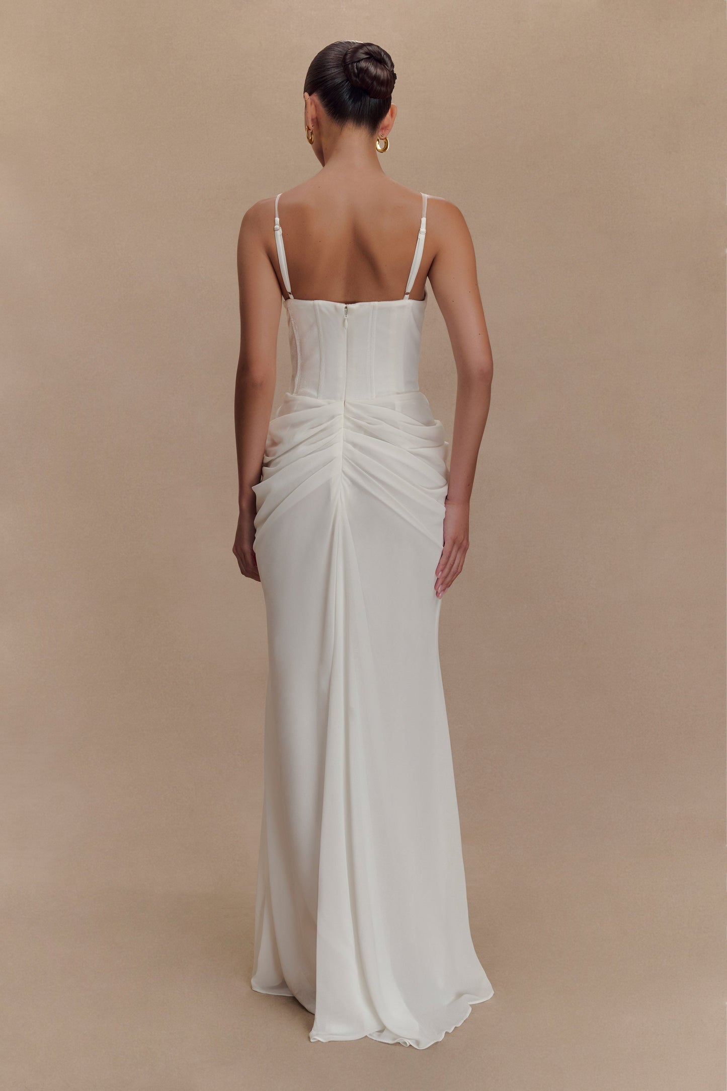 Robe Maxi Roxanne en Velours avec Corset - Blanche
