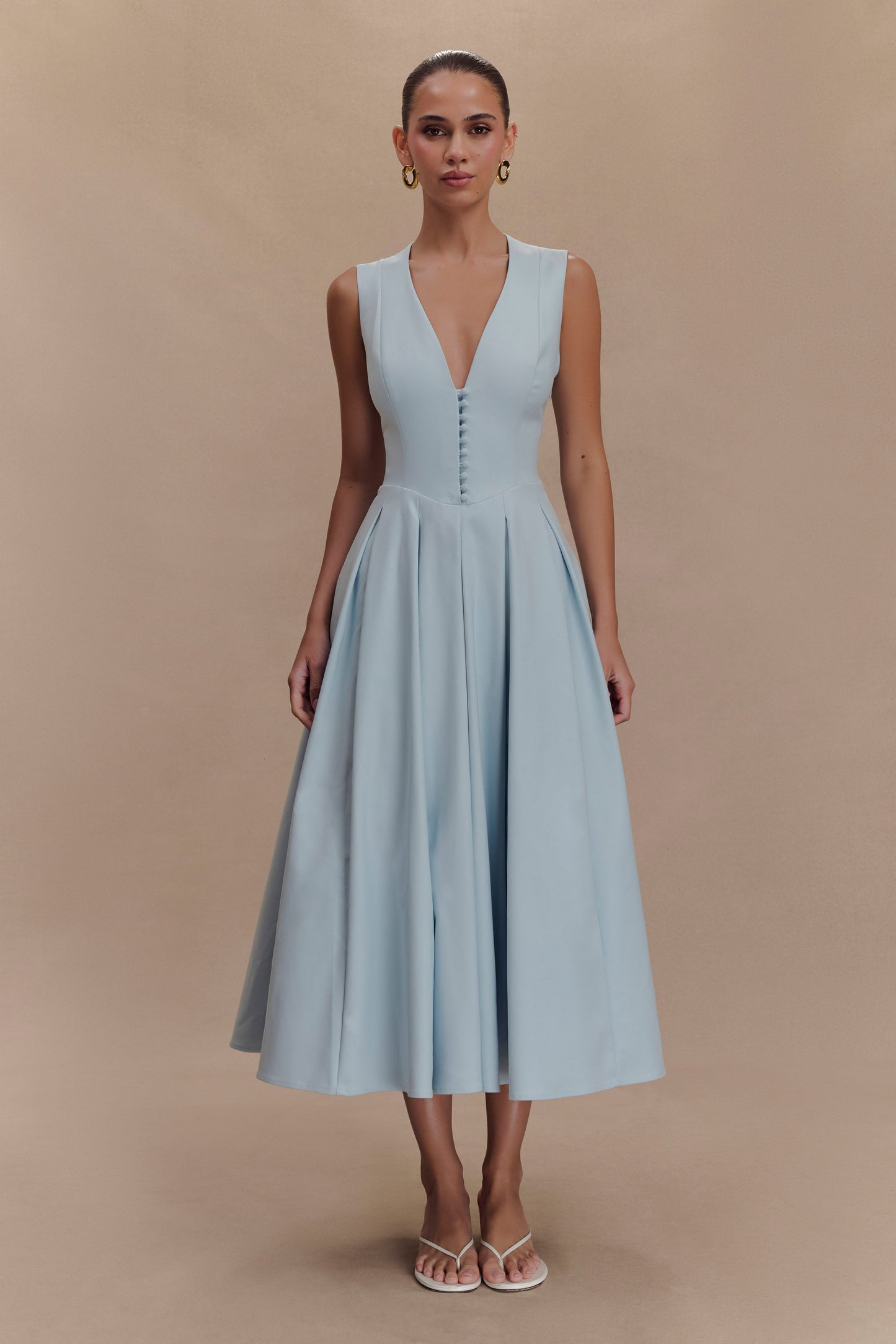 Robe midi sans manches en coton Keely - Bleu ciel