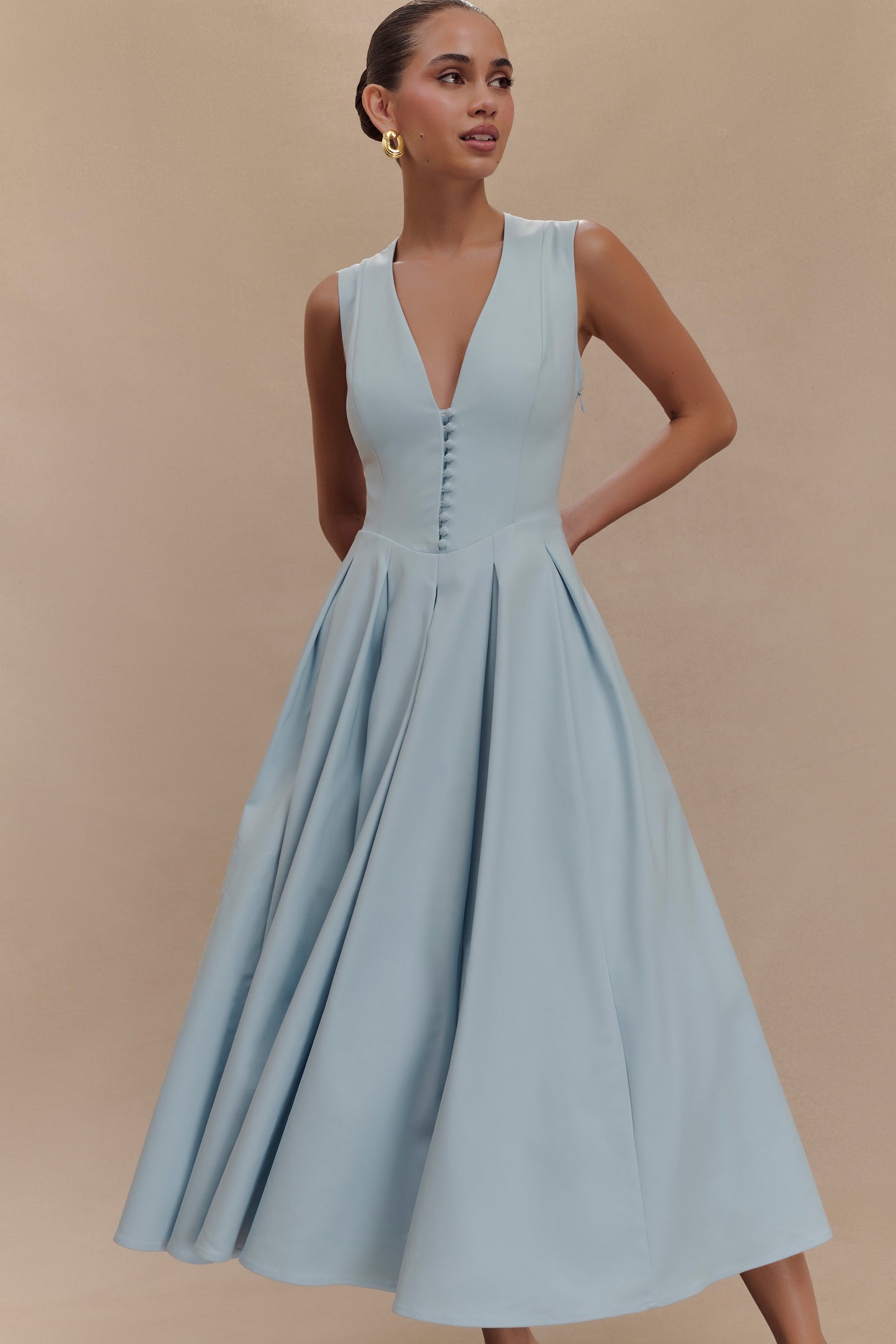 Robe midi sans manches en coton Keely - Bleu ciel