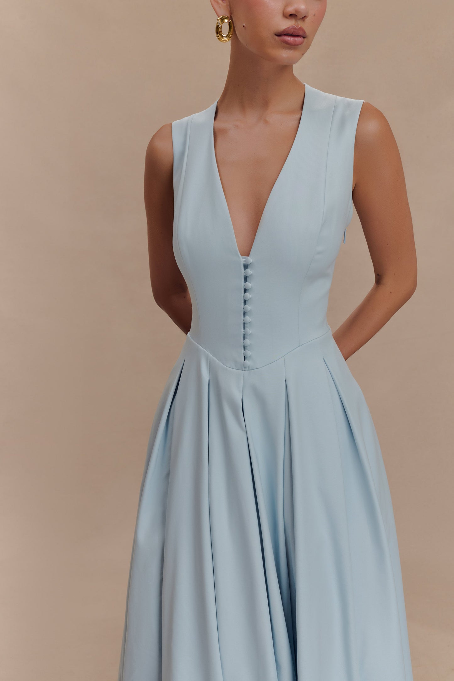 Robe midi sans manches en coton Keely - Bleu ciel